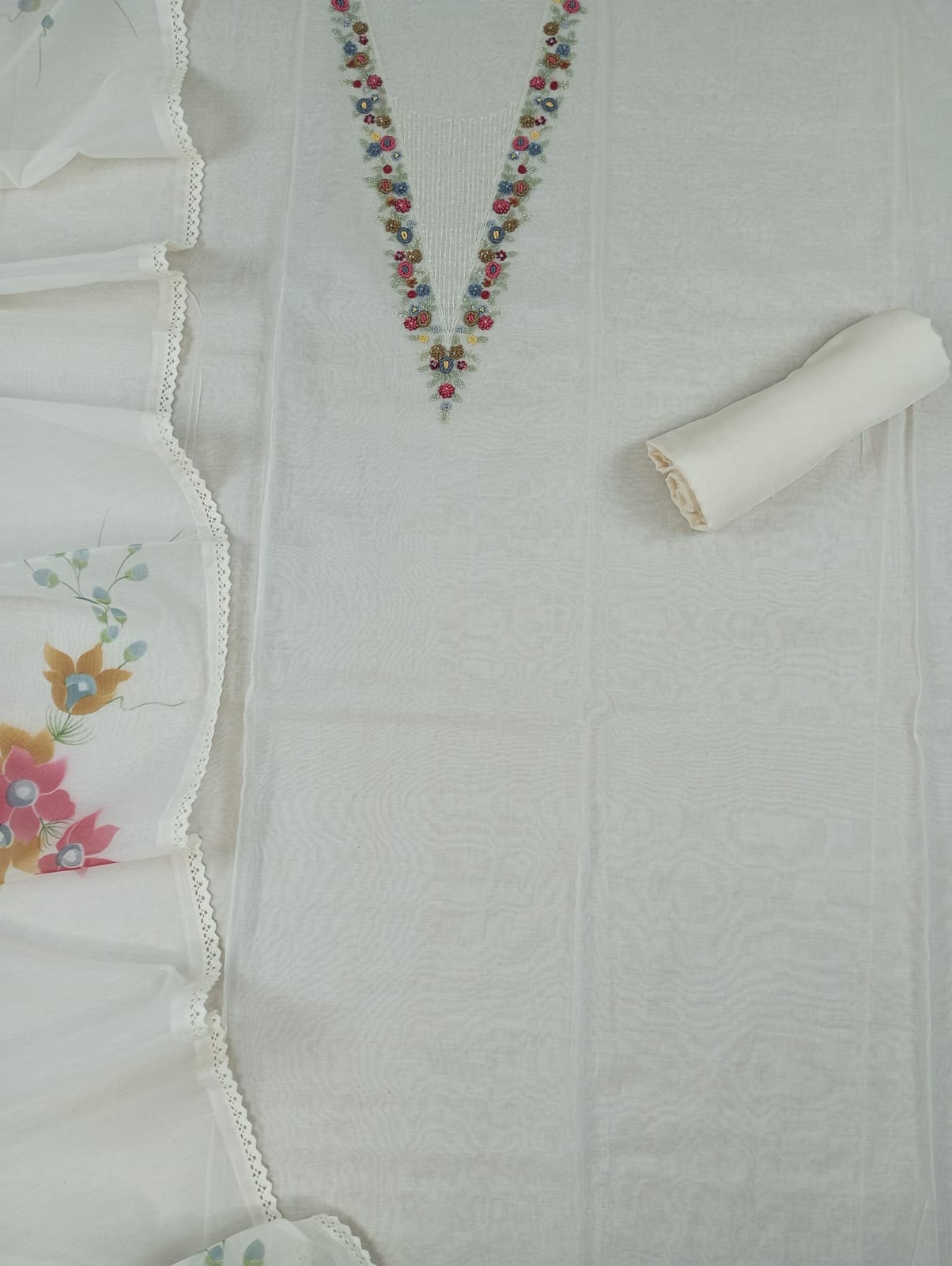 KIRAN-Unstitched Mul-Chanderi Suit Set