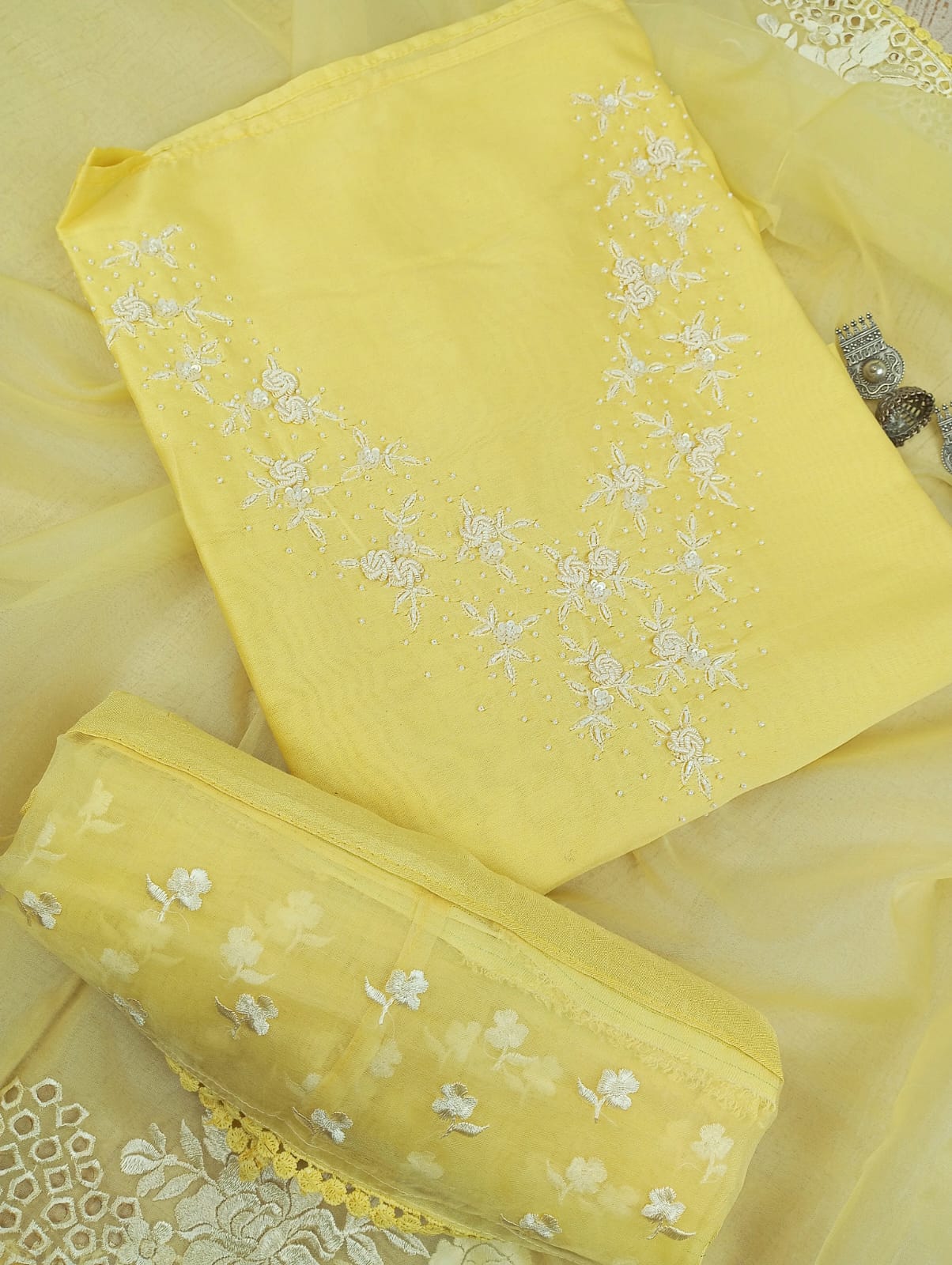 CHANDERI WHISPER-Unstitched Mul-Chanderi Suit Set