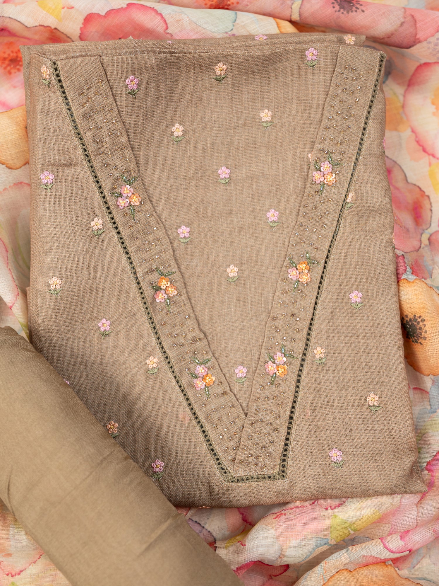 ZEENAT-Unstitched Jute Linen Suit Set