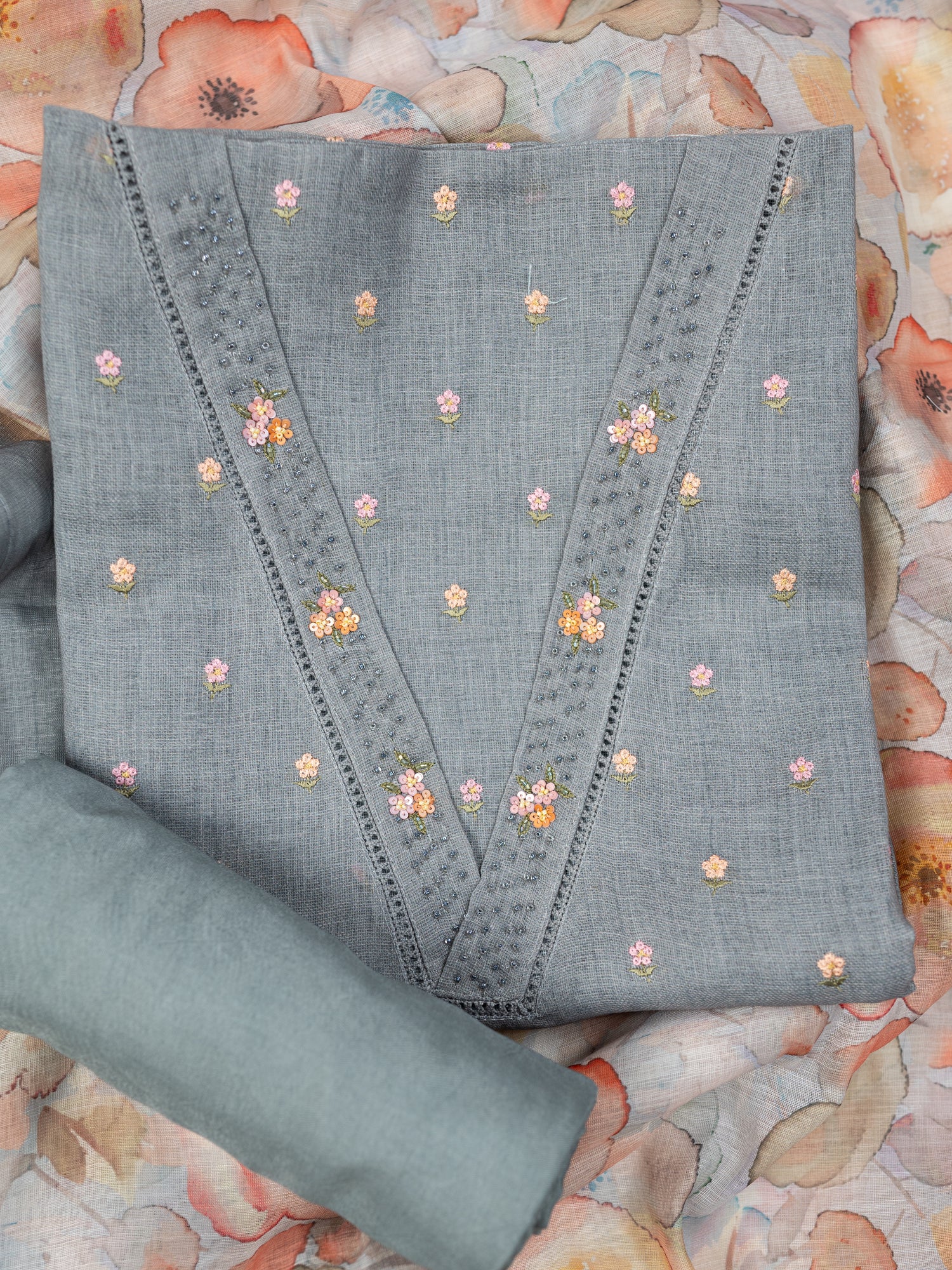 ZEENAT-Unstitched Jute Linen Suit Set