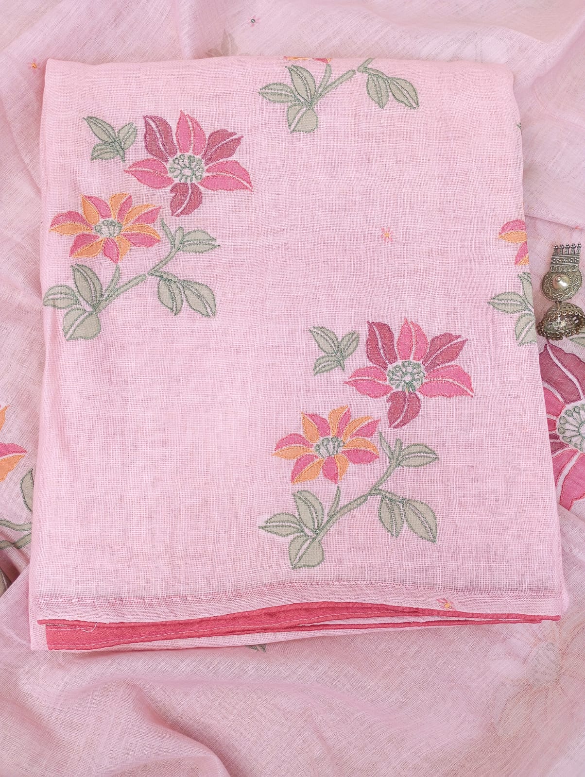 CORAL GLOW-Unstitched Cotton Suit Set