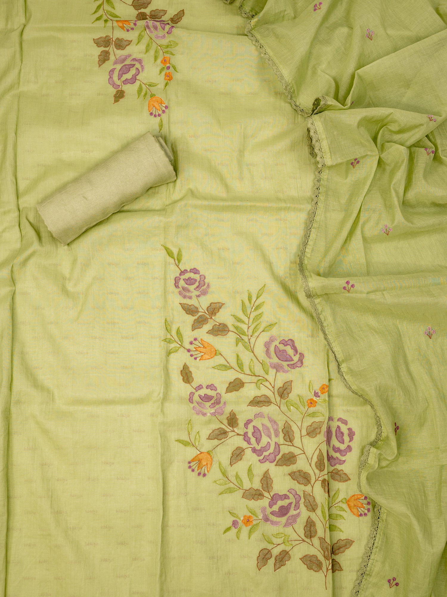 GULAAB-Unstitched Mul-Chanderi Suit Set