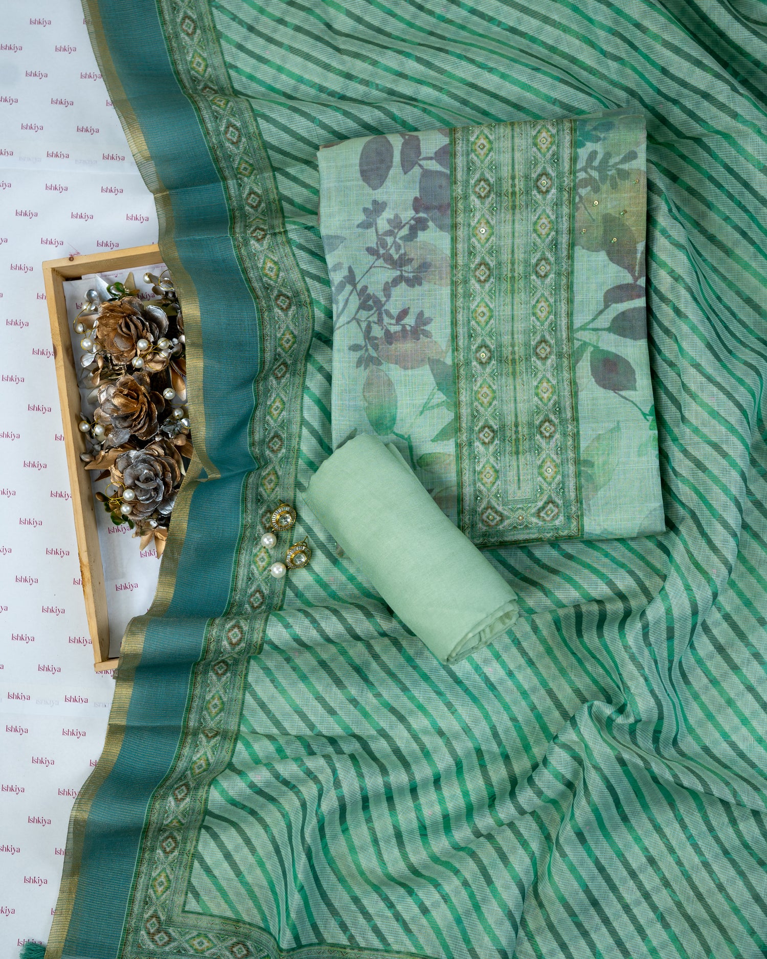CHANDRIKA-Unstitched Linen Tissue Suit Set