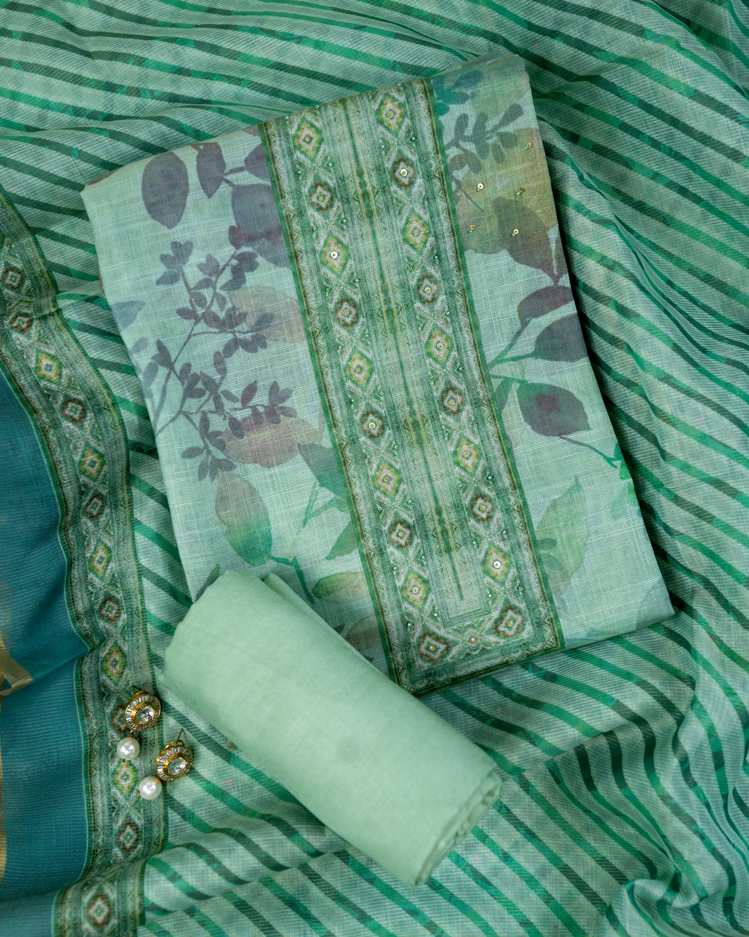 CHANDRIKA-Unstitched Linen Tissue Suit Set