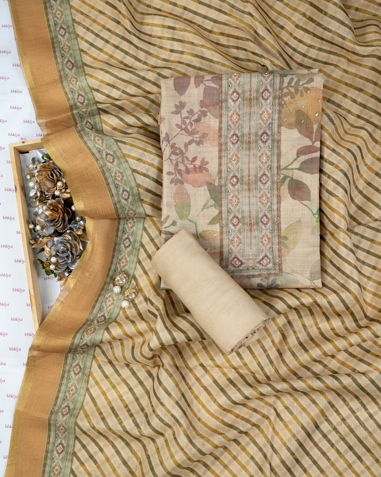 CHANDRIKA-Unstitched Linen Tissue Suit Set