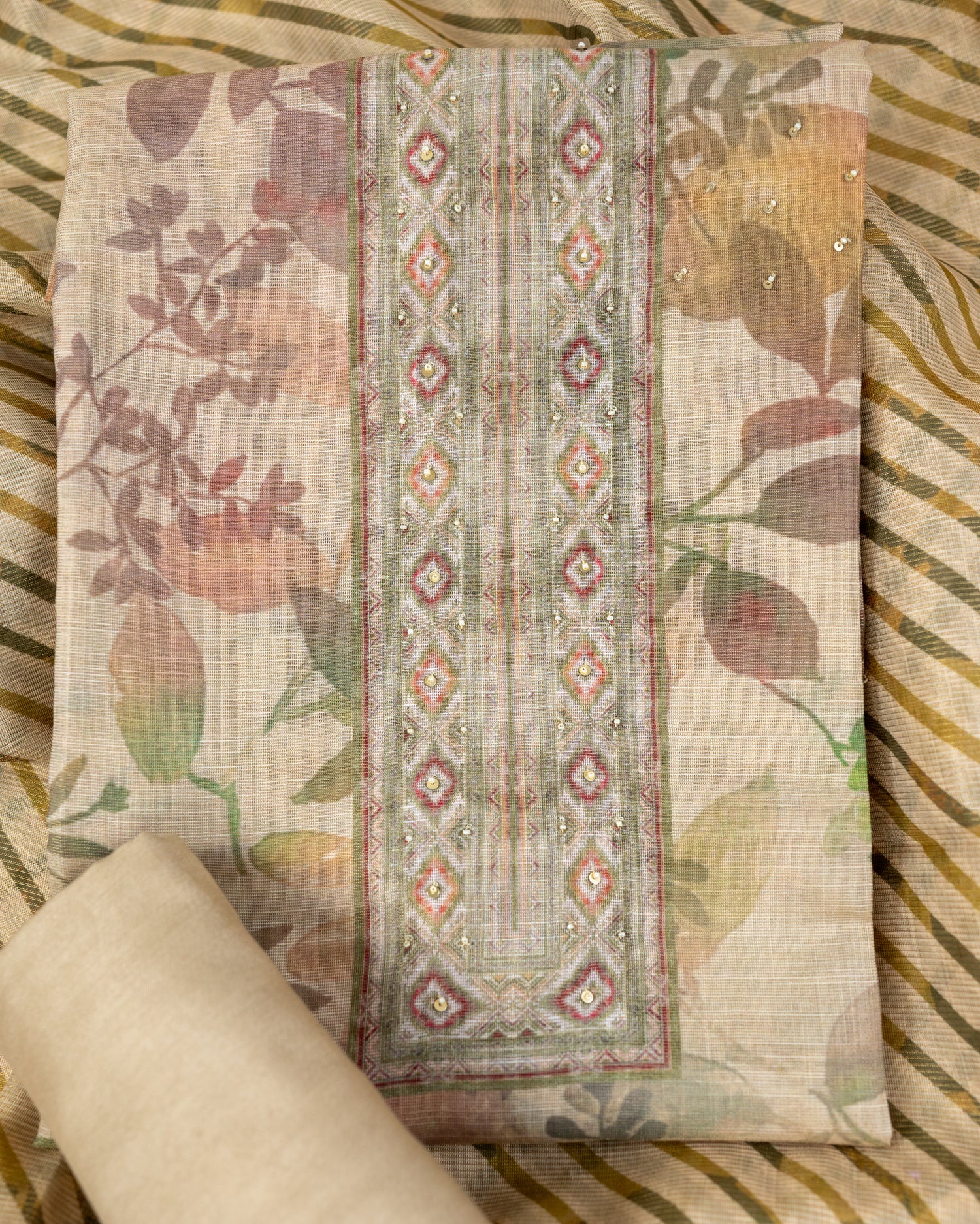CHANDRIKA-Unstitched Linen Tissue Suit Set
