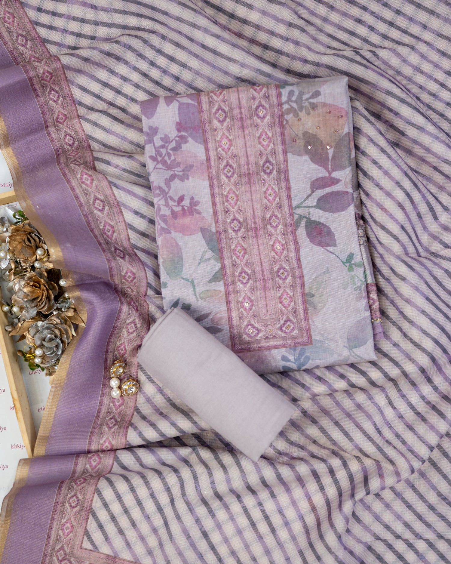 CHANDRIKA-Unstitched Linen Tissue Suit Set