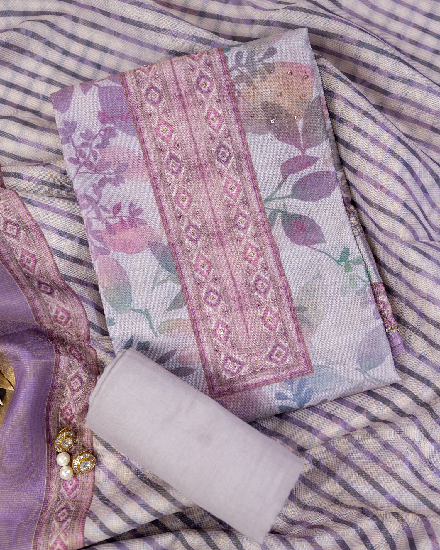 CHANDRIKA-Unstitched Linen Tissue Suit Set
