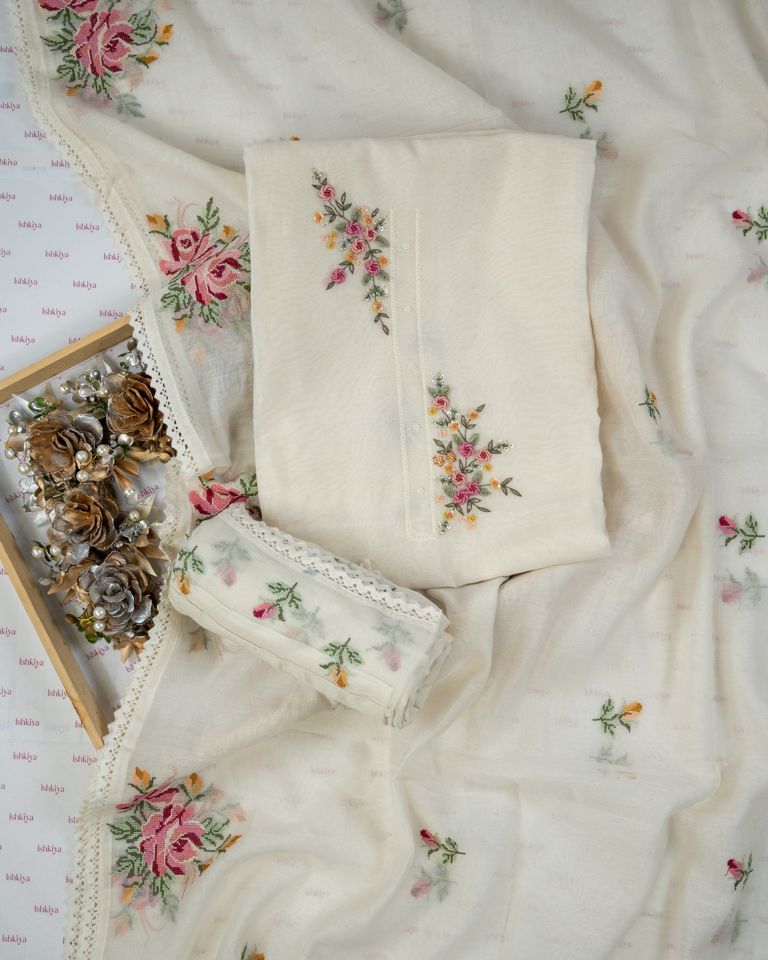 NIVA-Unstitched Mul-Chanderi Suit Set