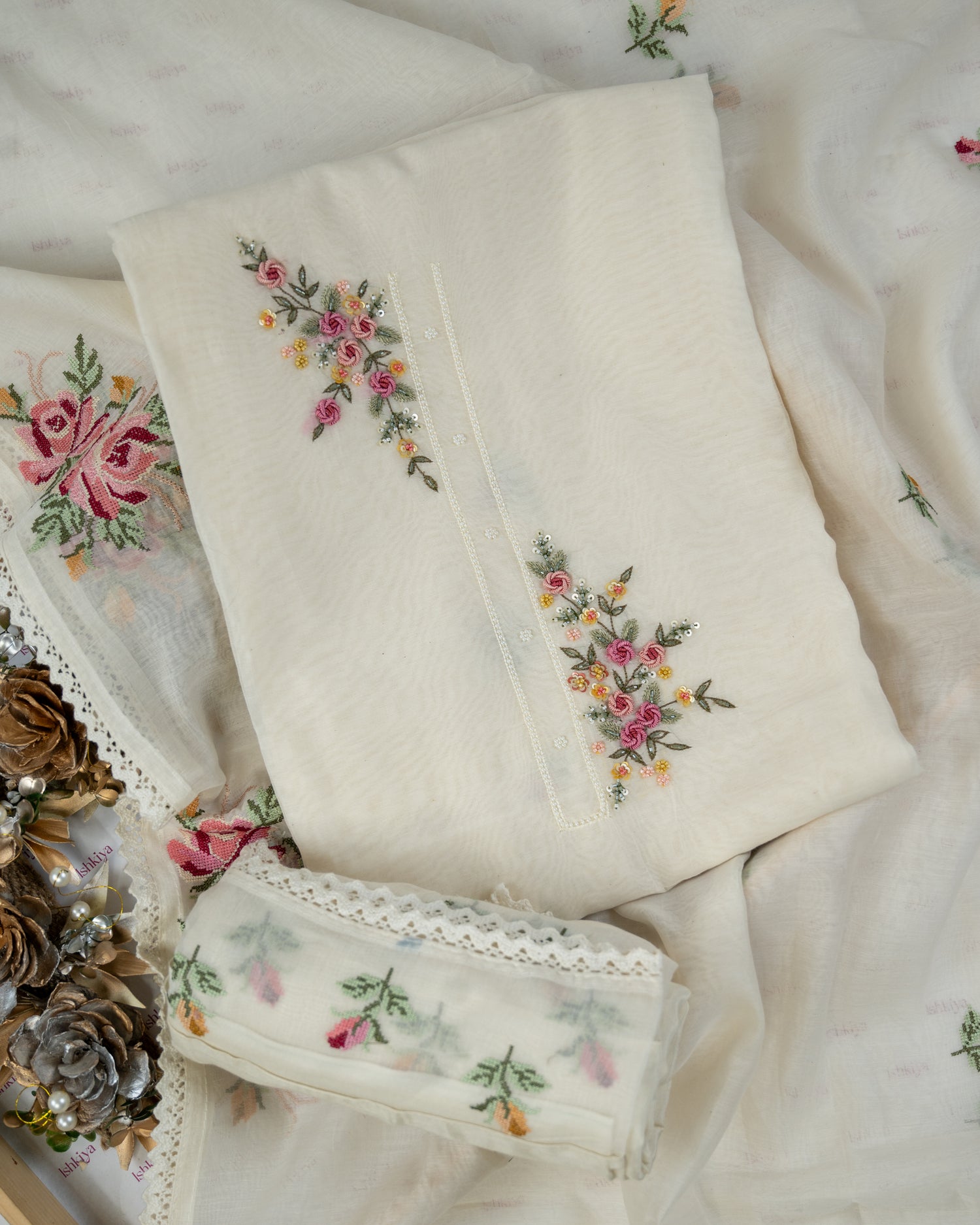 NIVA-Unstitched Mul-Chanderi Suit Set
