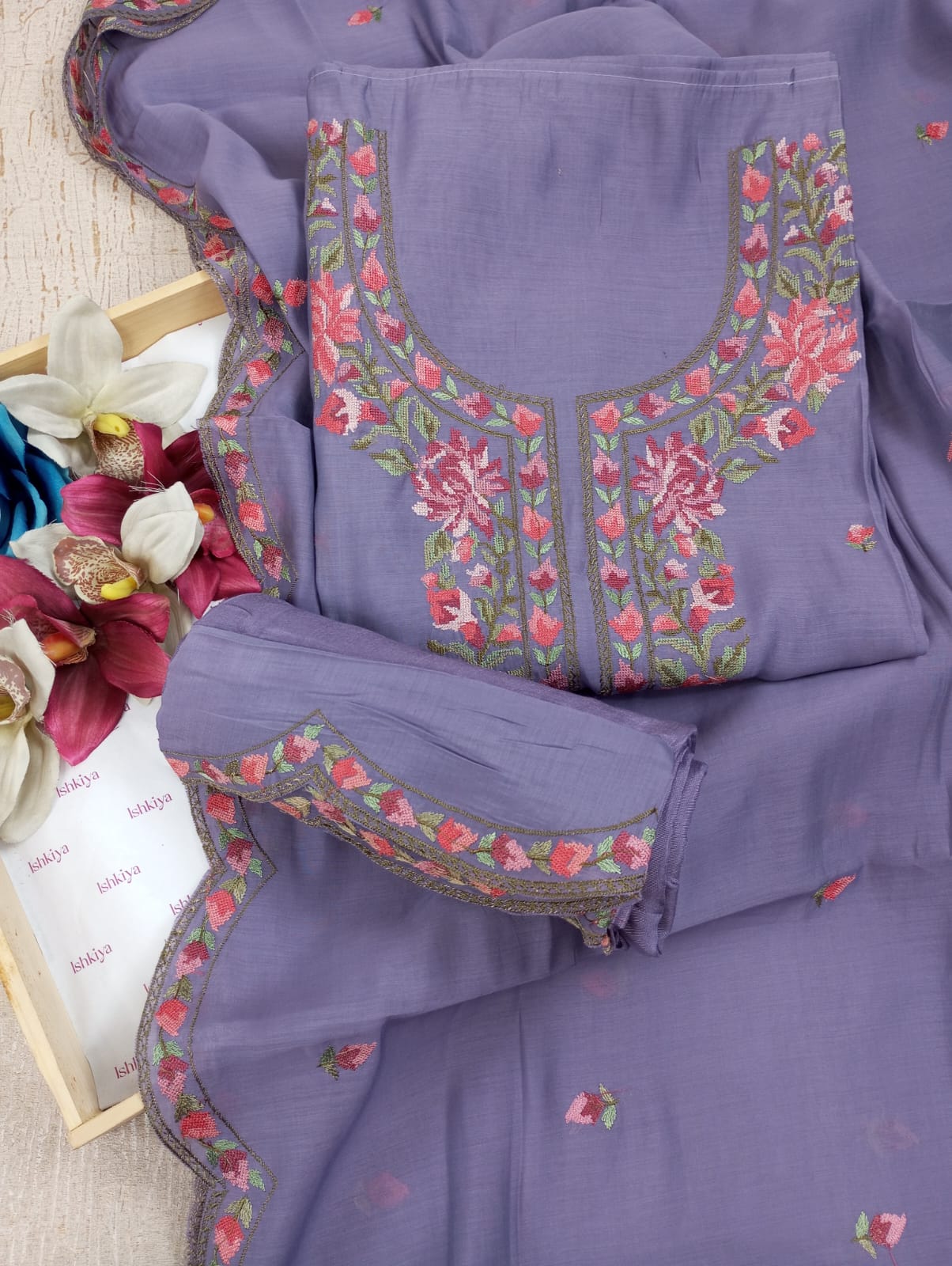 RANGREZA- Unstitched Mul-Chanderi Suit Set
