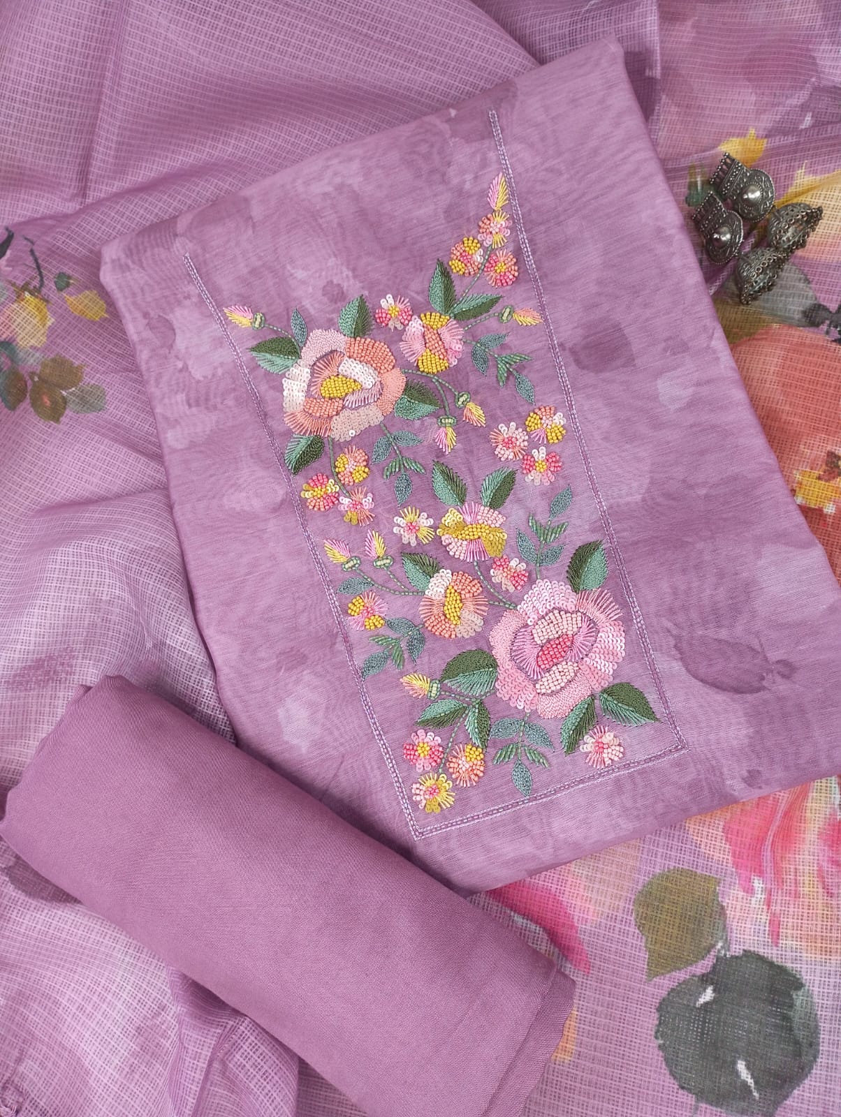 LAVENDER GRACE-Unstitched Cotton Suit Set