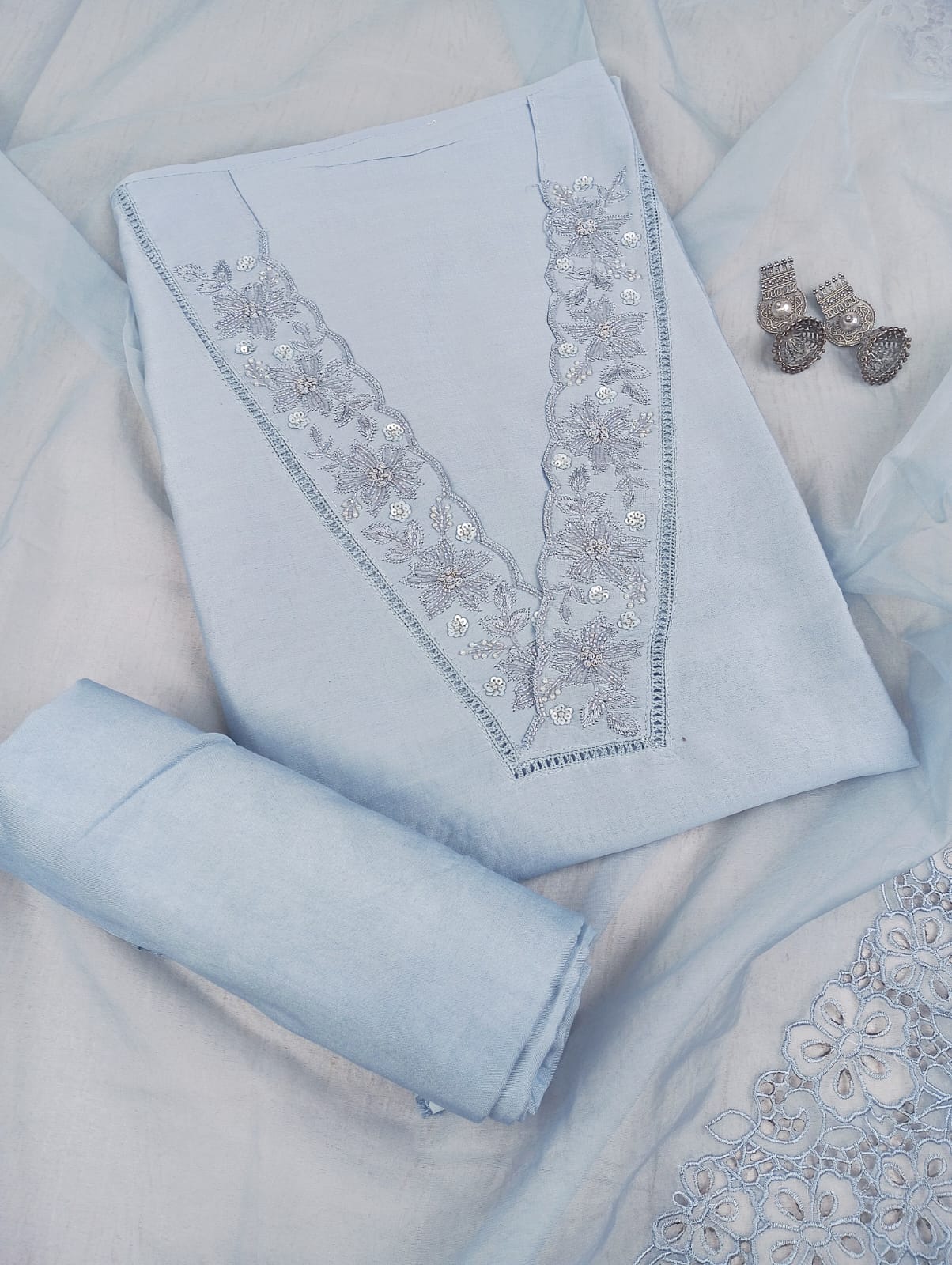 SITARA BREEZE-Unstitched Mul-Chanderi Suit Set