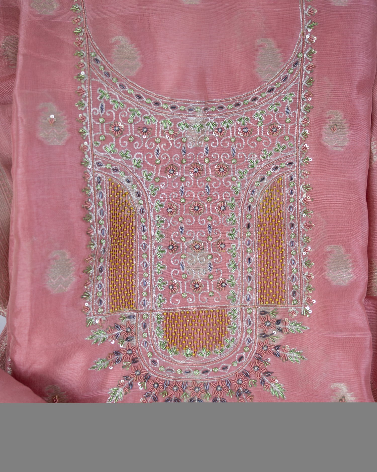 MADHUMALTI-Unstitched Linen Tissue Suit Set