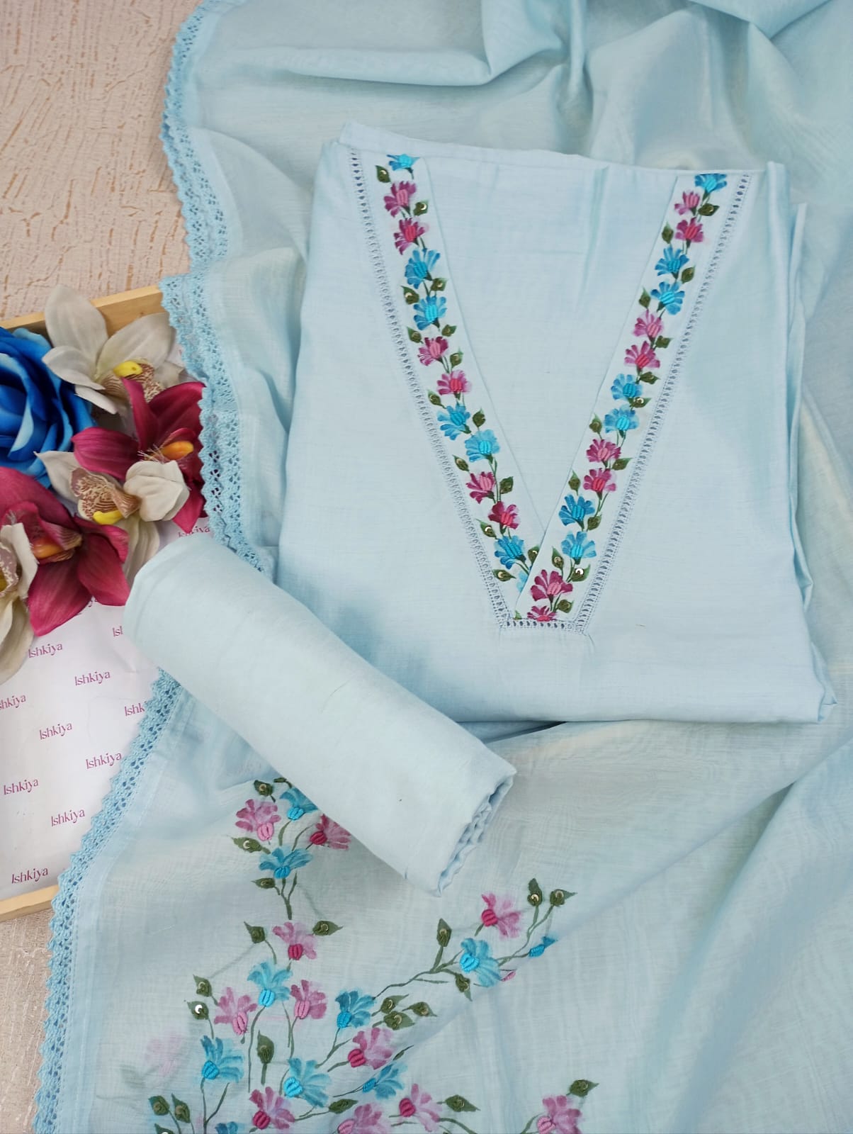 DILKASH-Unstitched Mul-Chanderi Suit Set