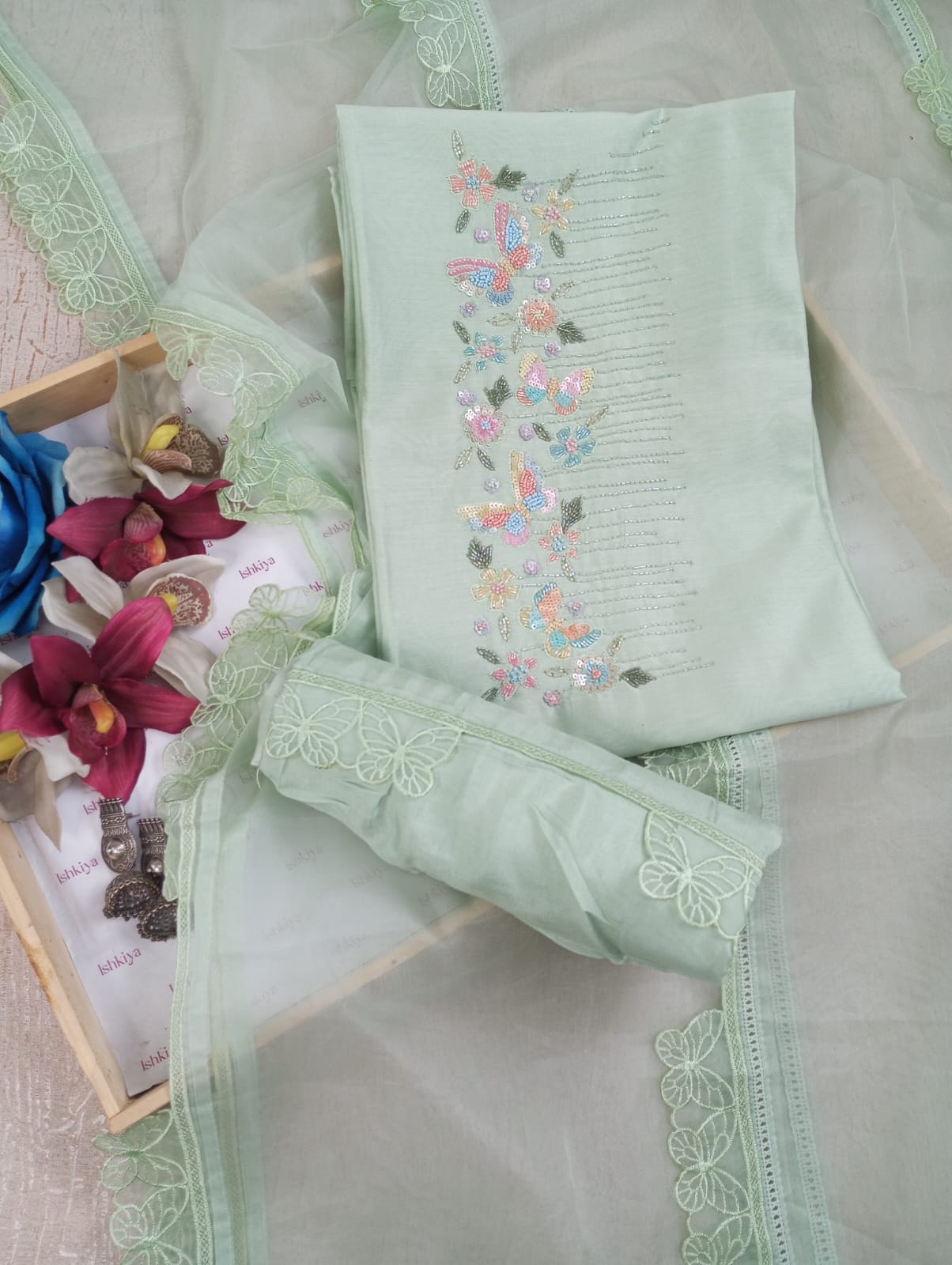 TAARA-Unstitched Mul-Chanderi Suit Set