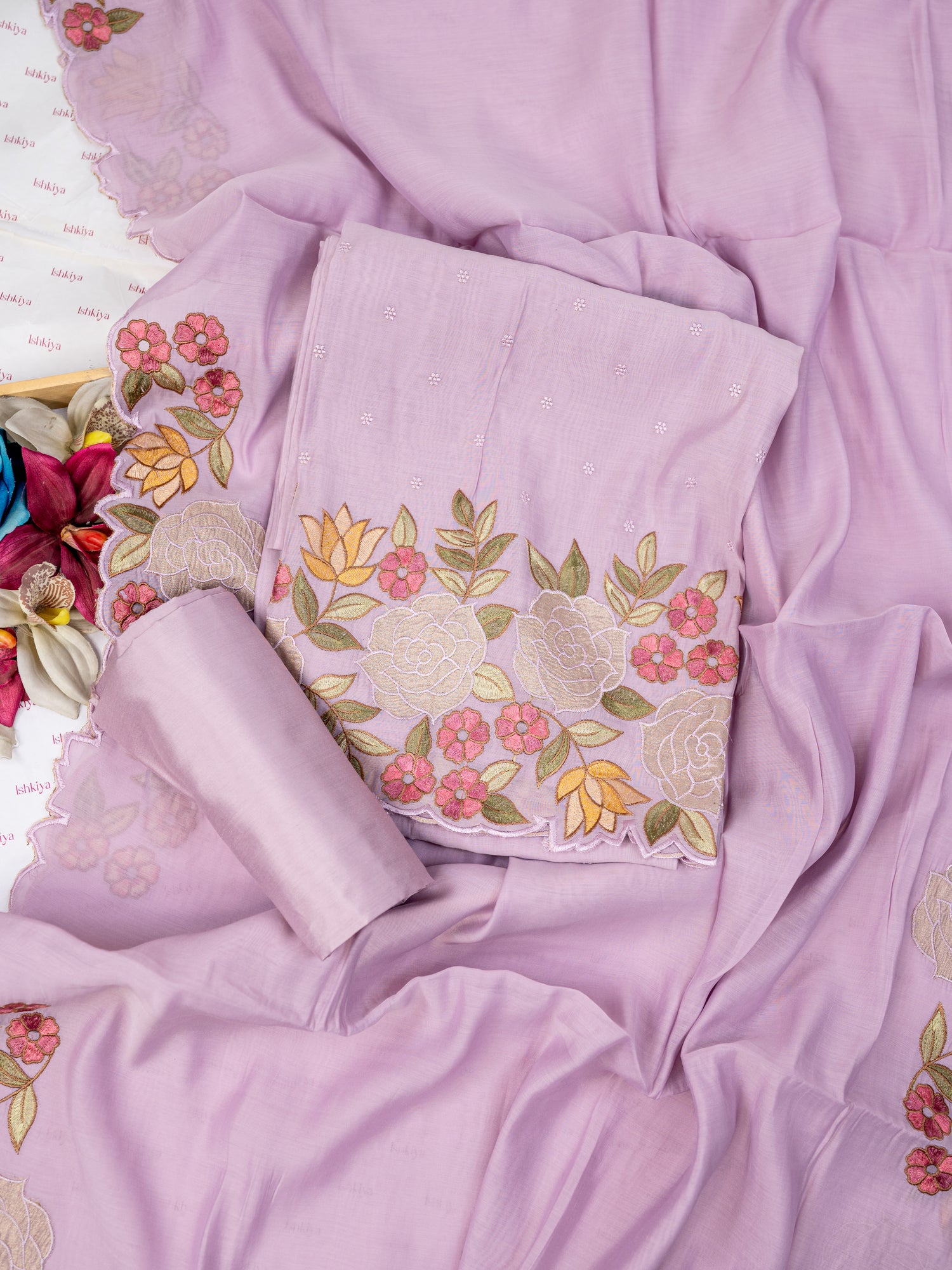 RANZISH-Unstitched Mul-Chanderi Suit Set