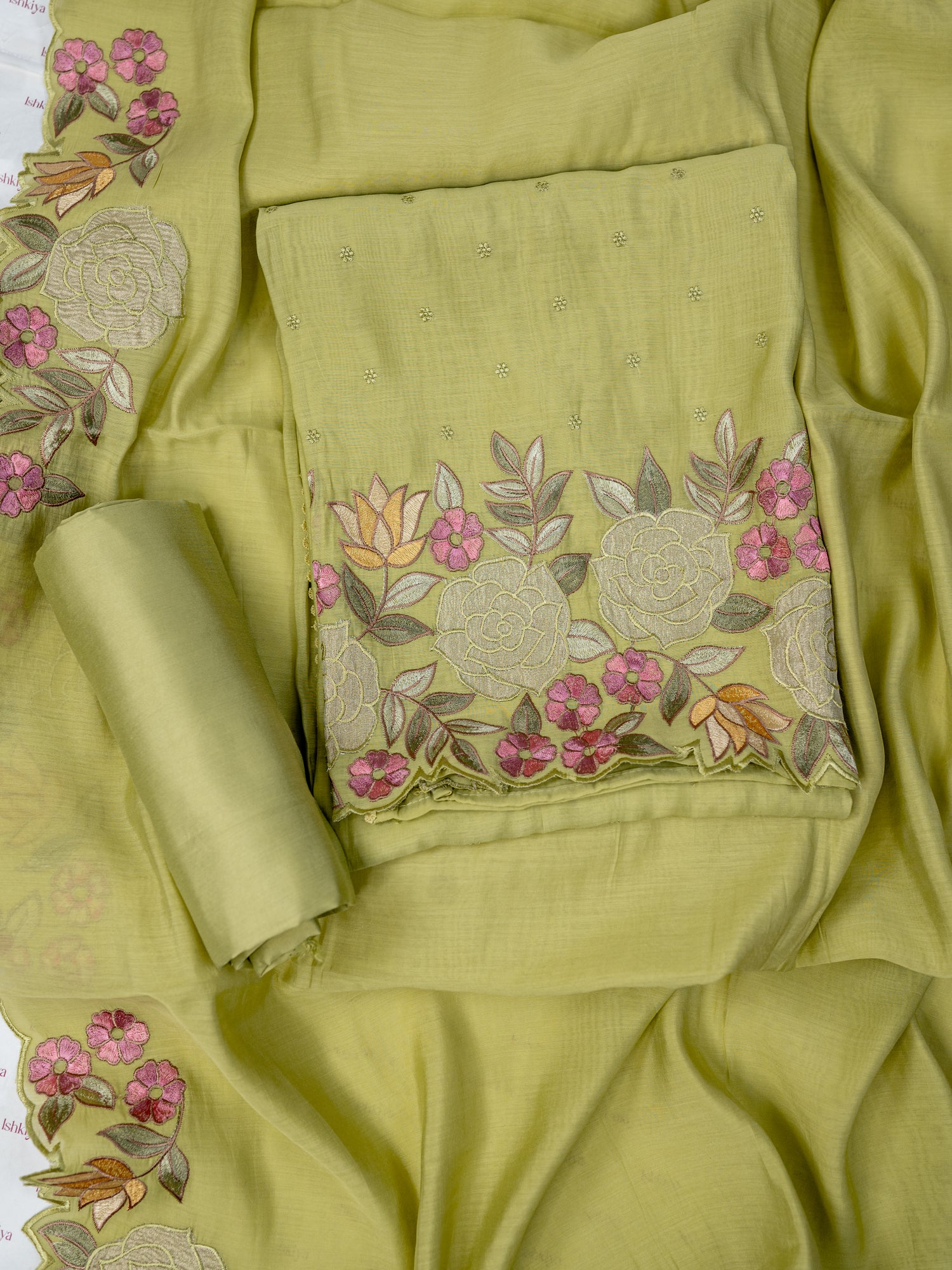 RANZISH-Unstitched Mul-Chanderi Suit Set