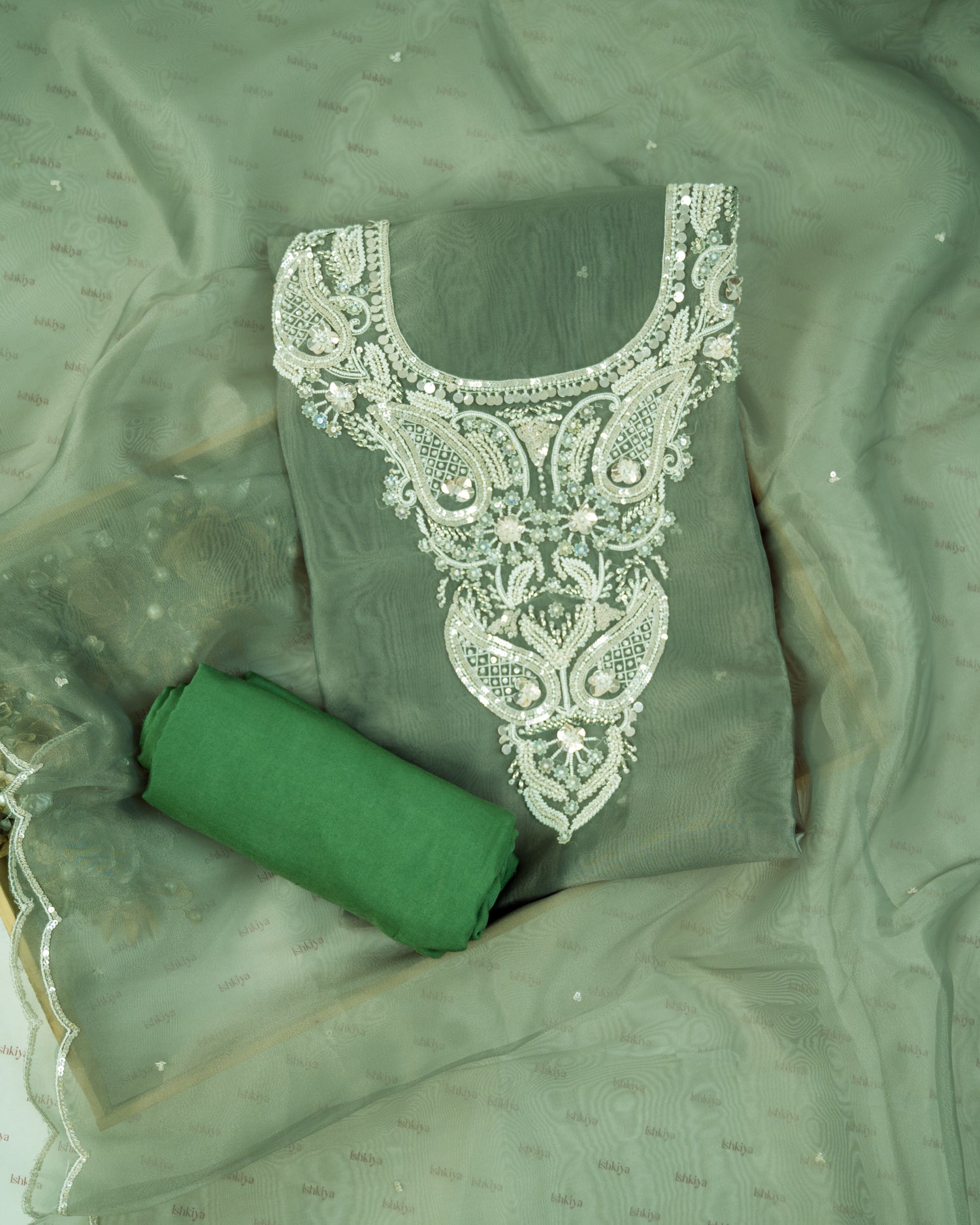 SABZ-Unstitched Organza Tissue Suit Set