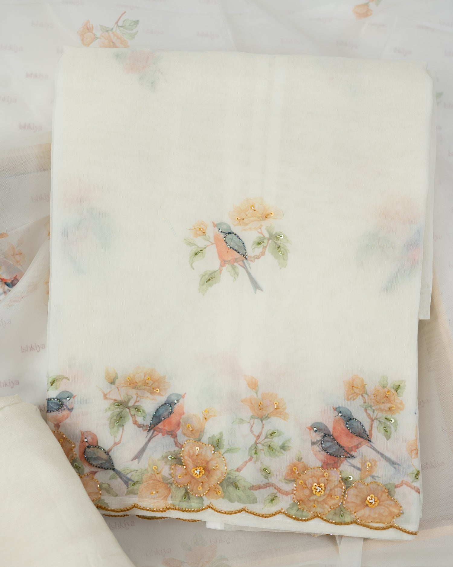 AFSANA-Unstitched Organza Tissue Suit Set