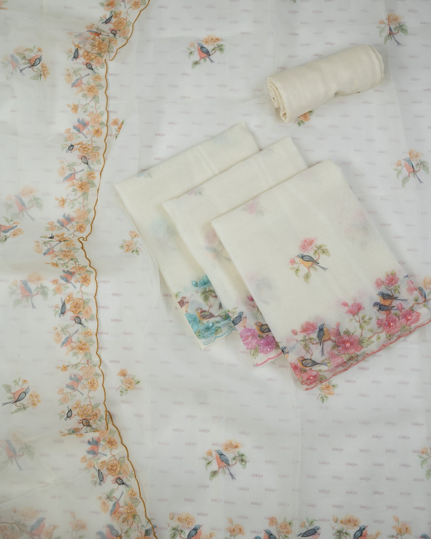 AFSANA-Unstitched Organza Tissue Suit Set