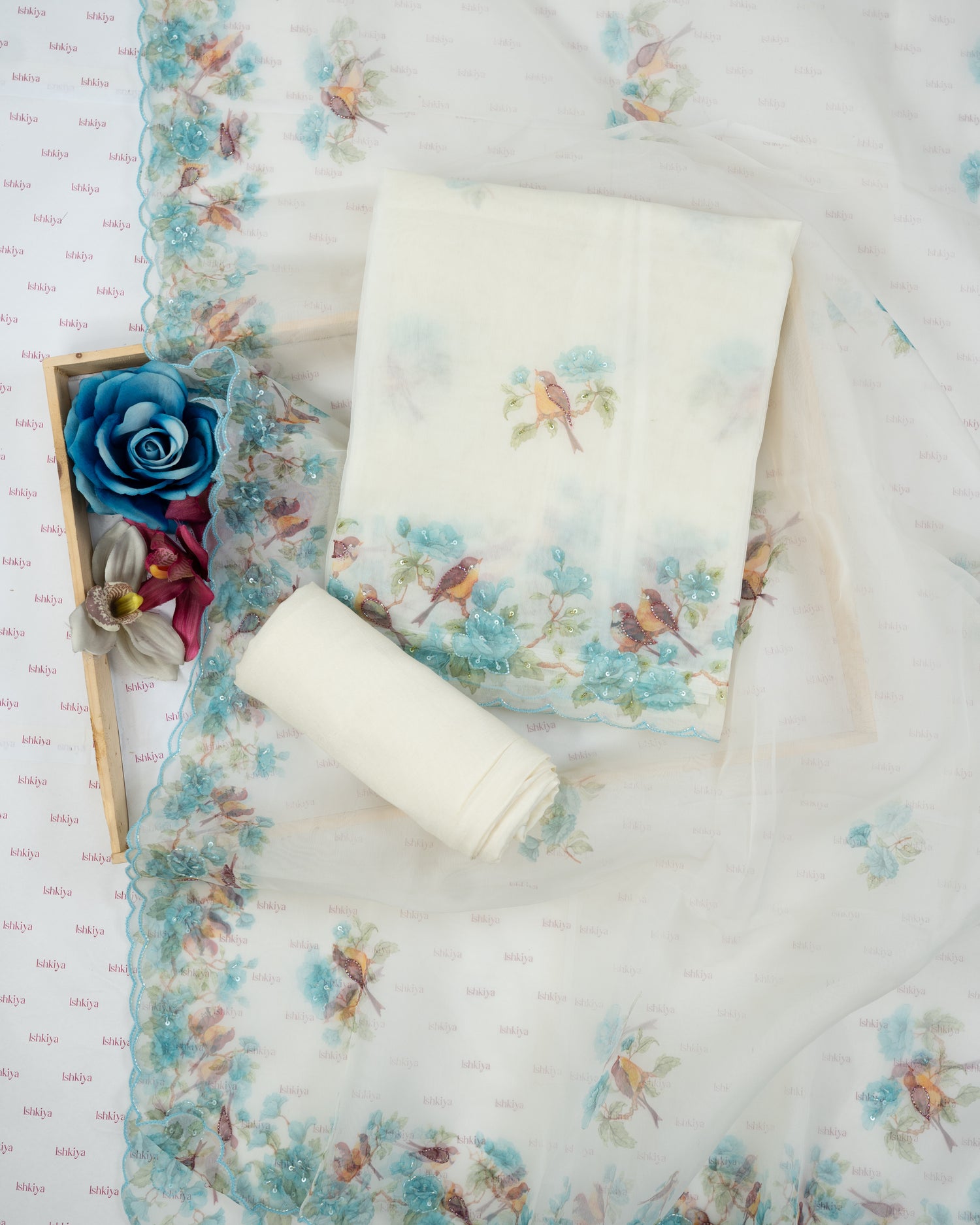 AFSANA-Unstitched Organza Tissue Suit Set