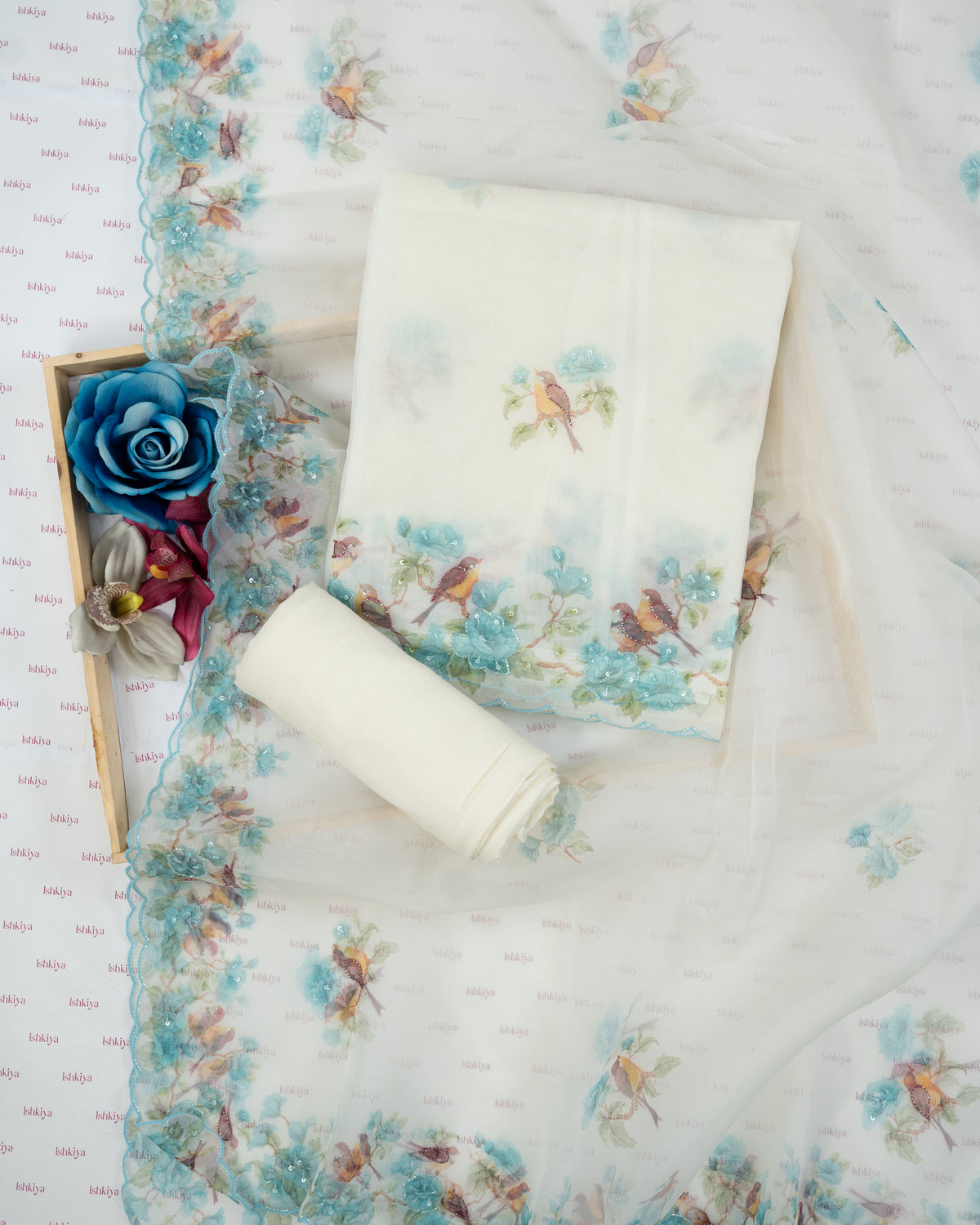 AFSANA-Unstitched Organza Tissue Suit Set