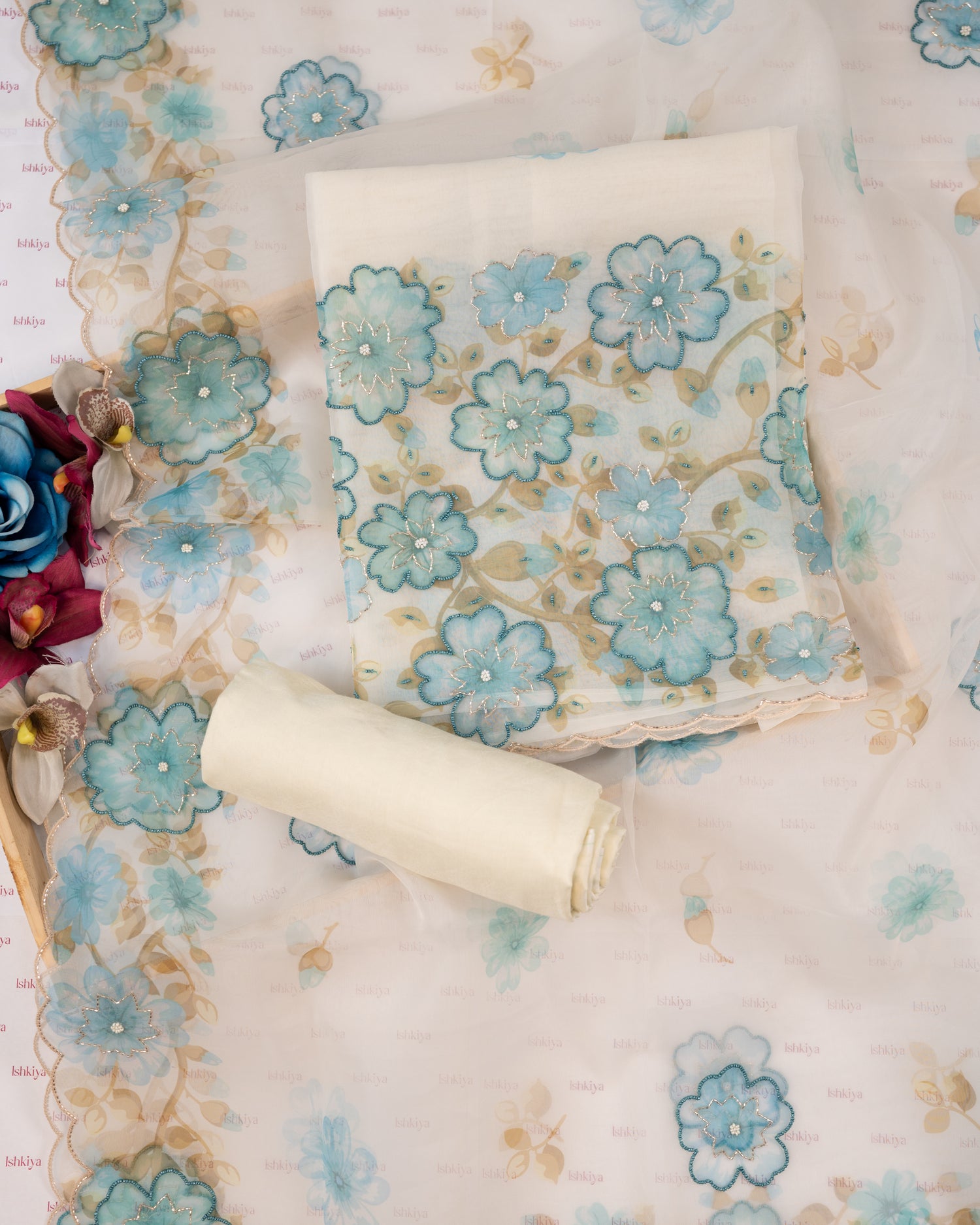 GULAAB-Unstitched Organza Tissue Suit Set