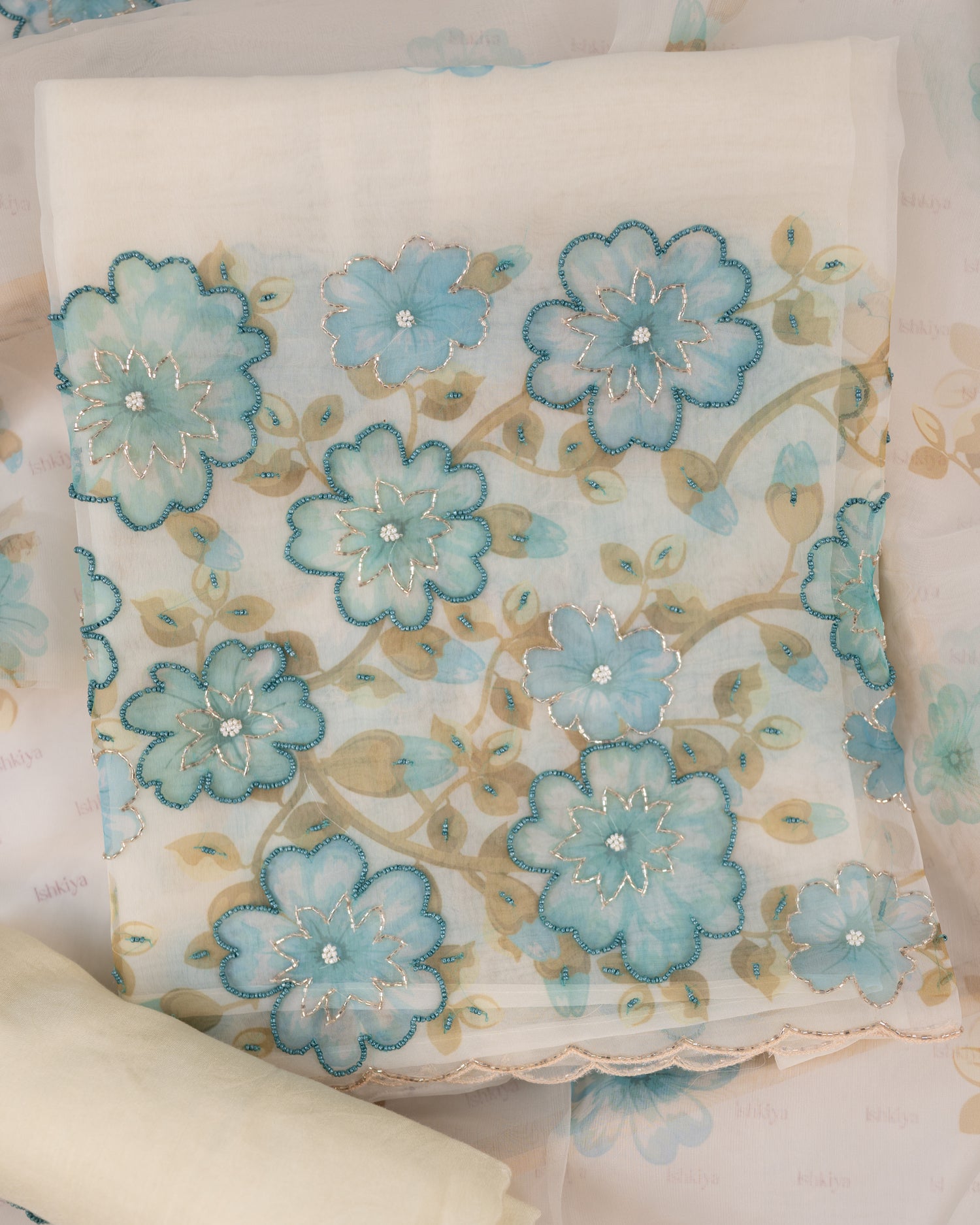 GULAAB-Unstitched Organza Tissue Suit Set