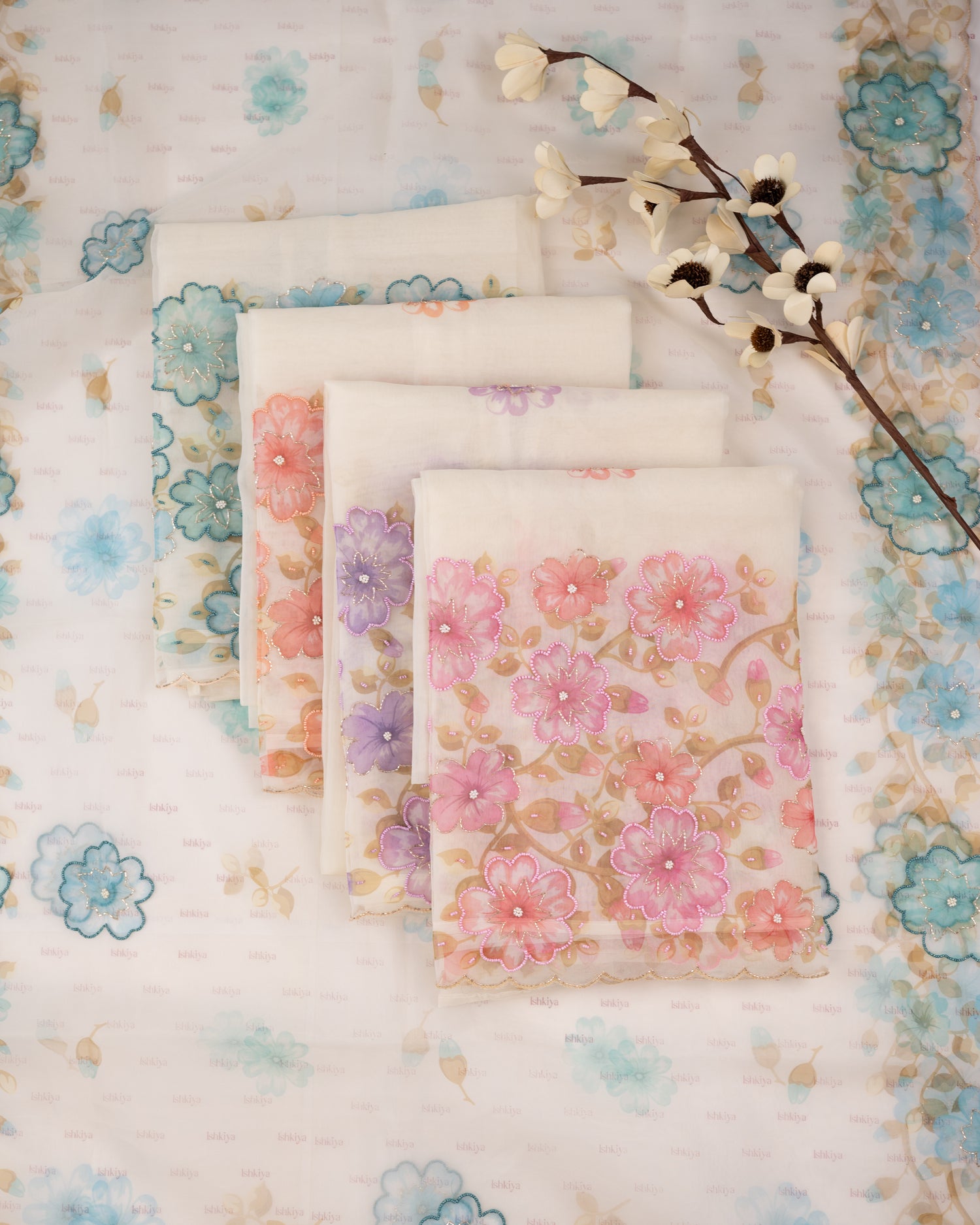 GULAAB-Unstitched Organza Tissue Suit Set