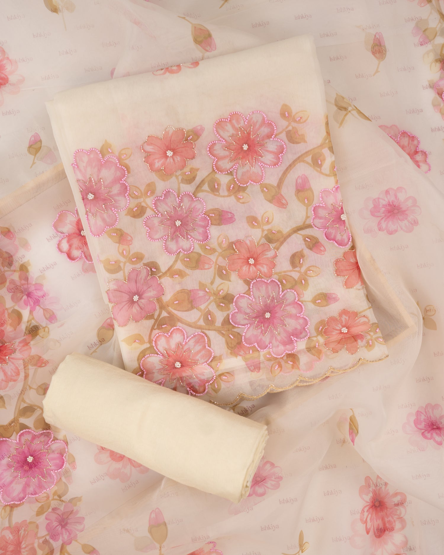 GULAAB-Unstitched Organza Tissue Suit Set