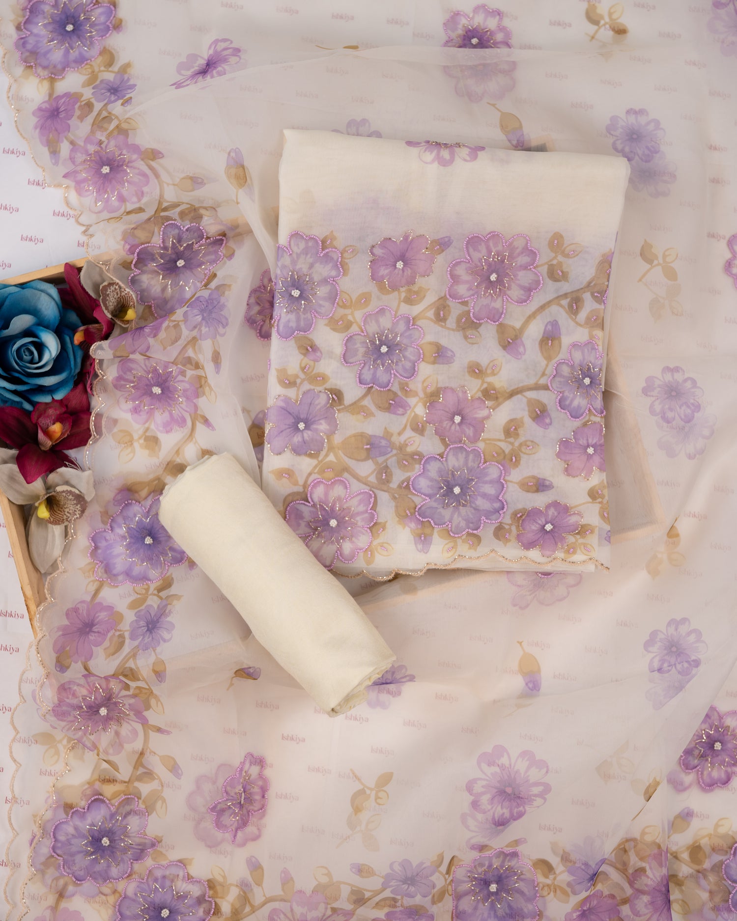 GULAAB-Unstitched Organza Tissue Suit Set