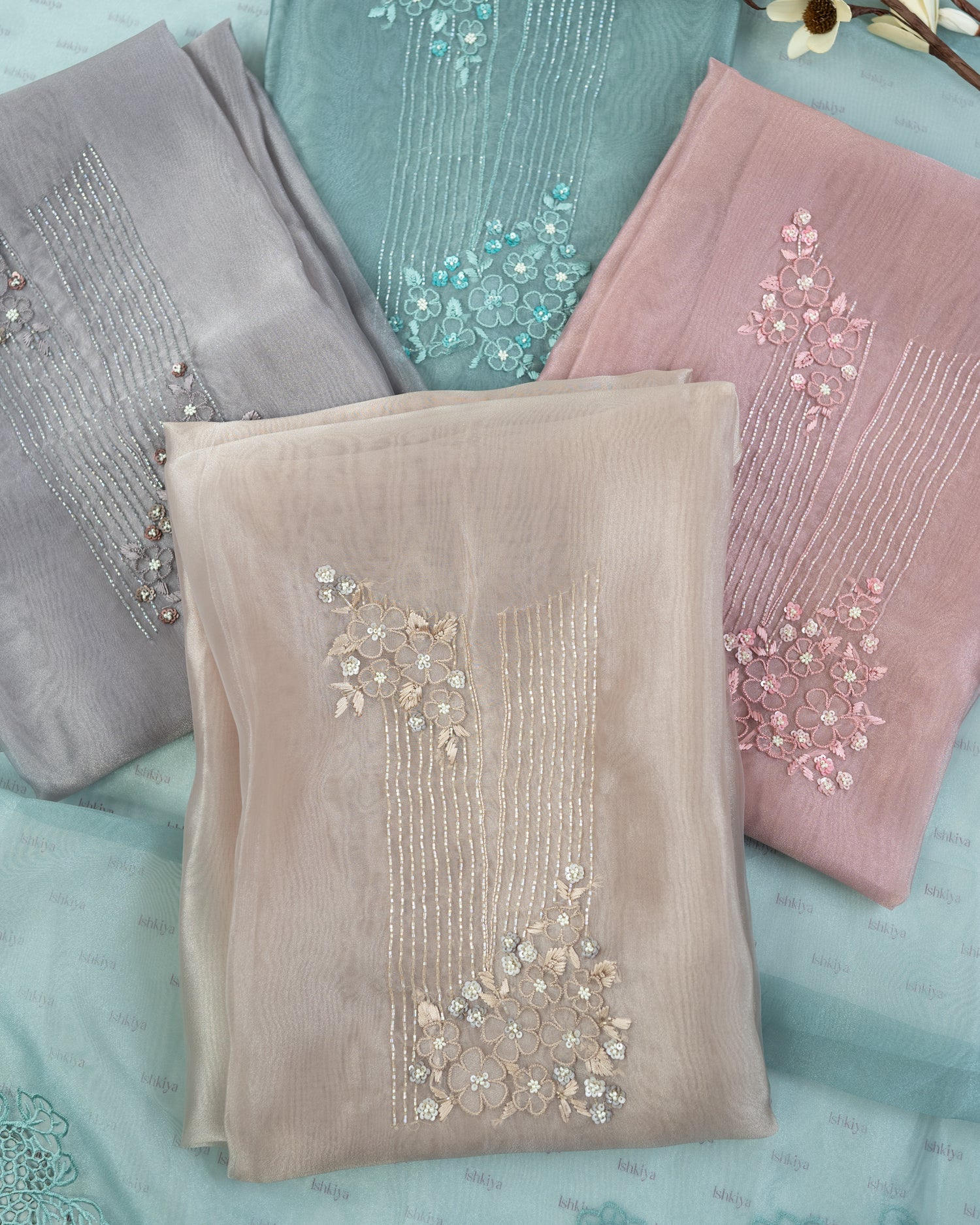 BASANT-Unstitched Organza Tissue Suit Set