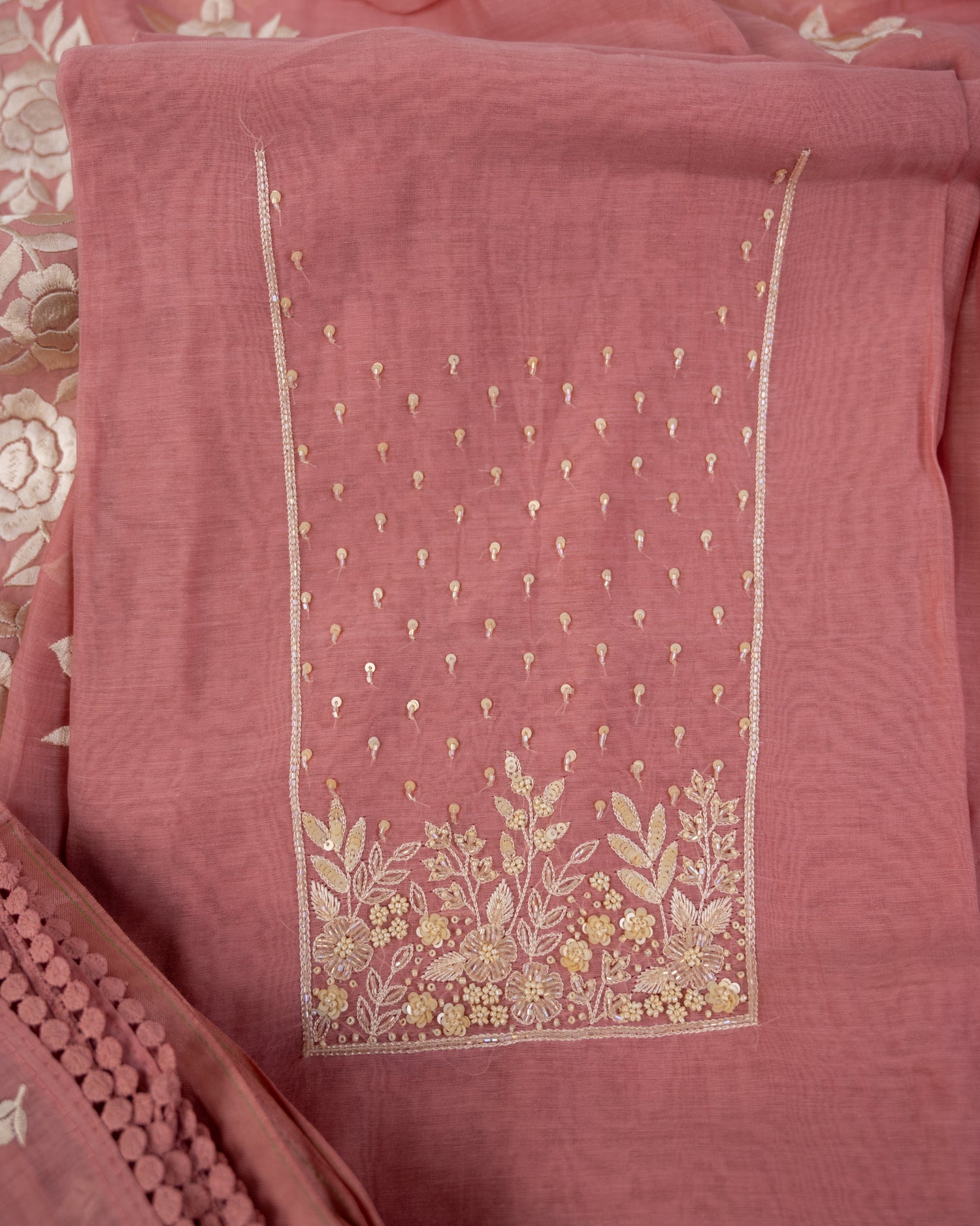 HARSINGAR-Unstitched Mul-Chanderi Suit Set