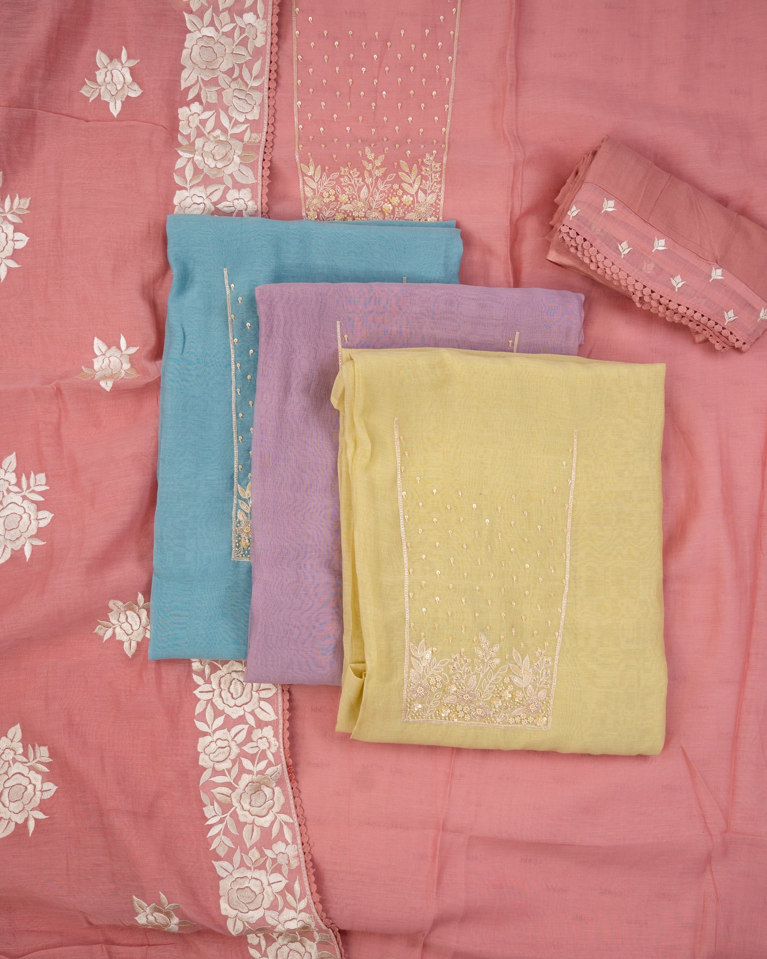 HARSINGAR-Unstitched Mul-Chanderi Suit Set
