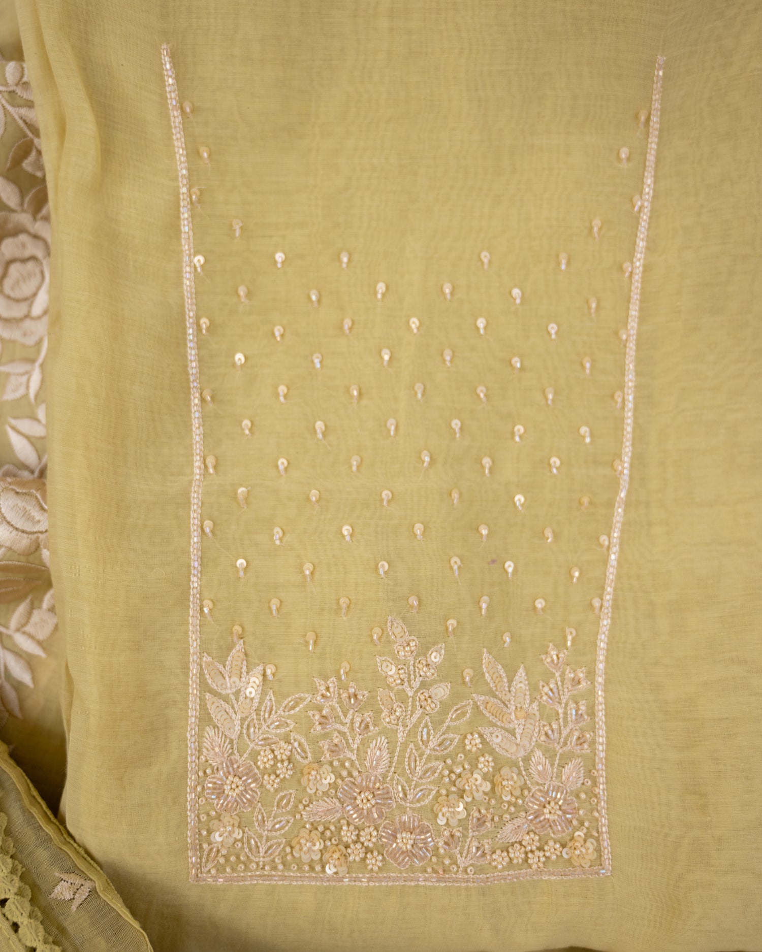 HARSINGAR-Unstitched Mul-Chanderi Suit Set