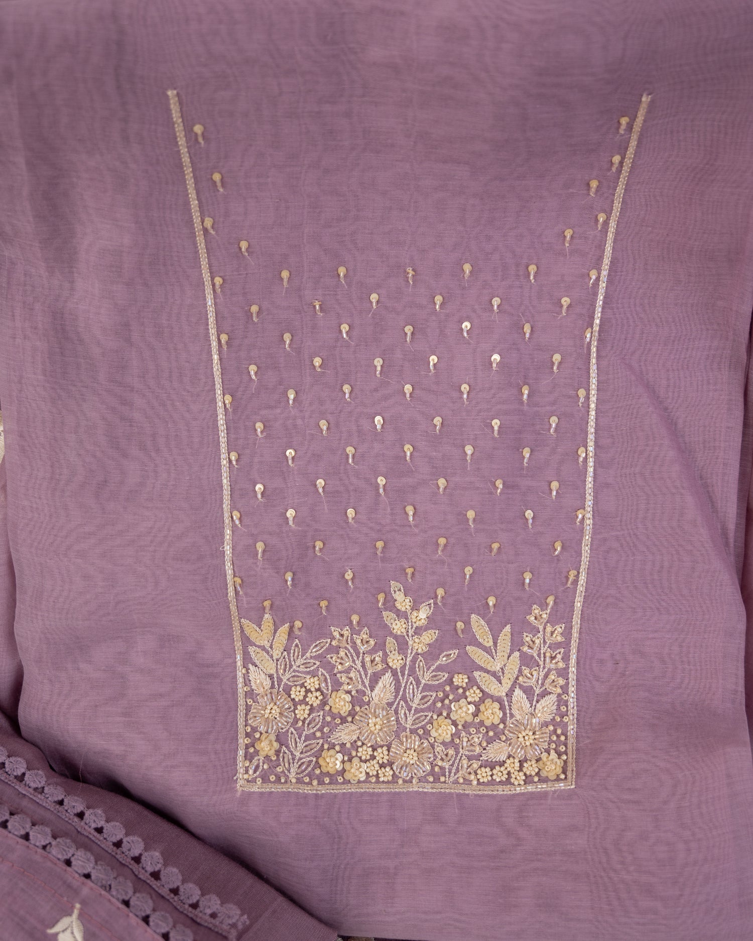 HARSINGAR-Unstitched Mul-Chanderi Suit Set
