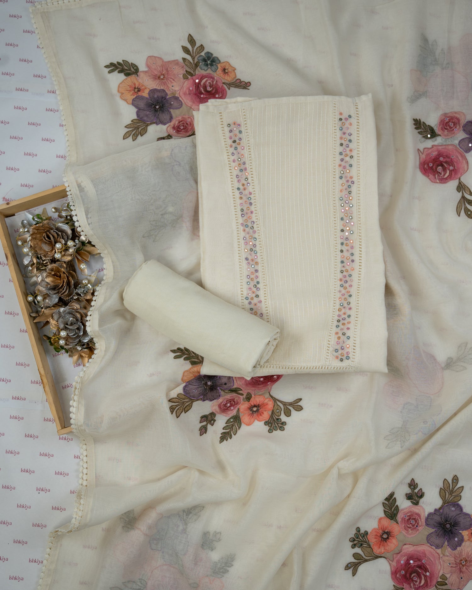 KHWAAB-Unstitched Mul-Chanderi Suit Set