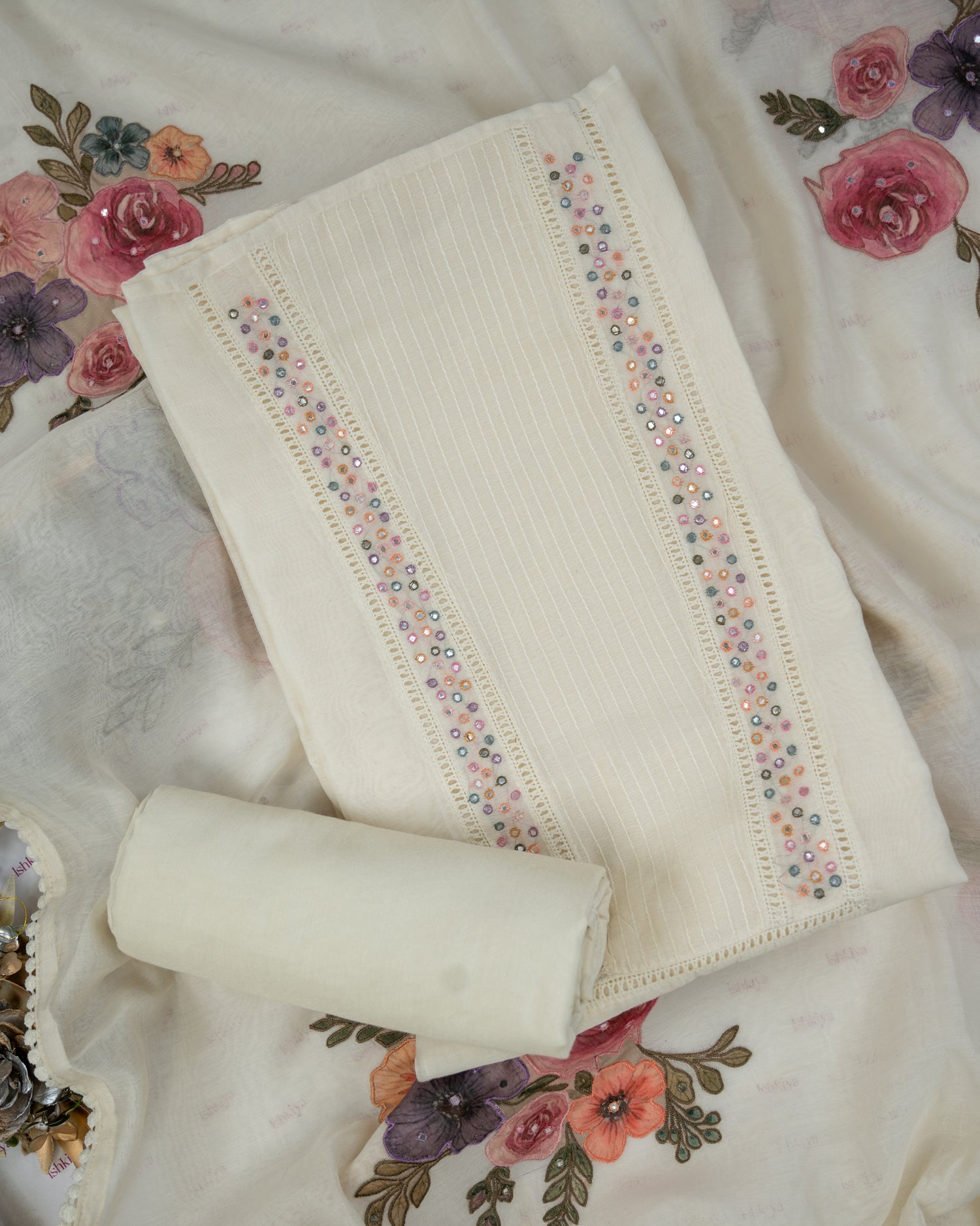 KHWAAB-Unstitched Mul-Chanderi Suit Set
