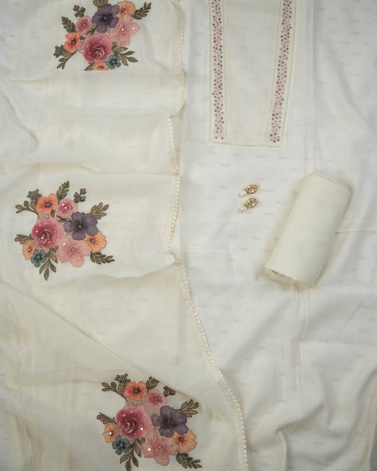 KHWAAB-Unstitched Mul-Chanderi Suit Set