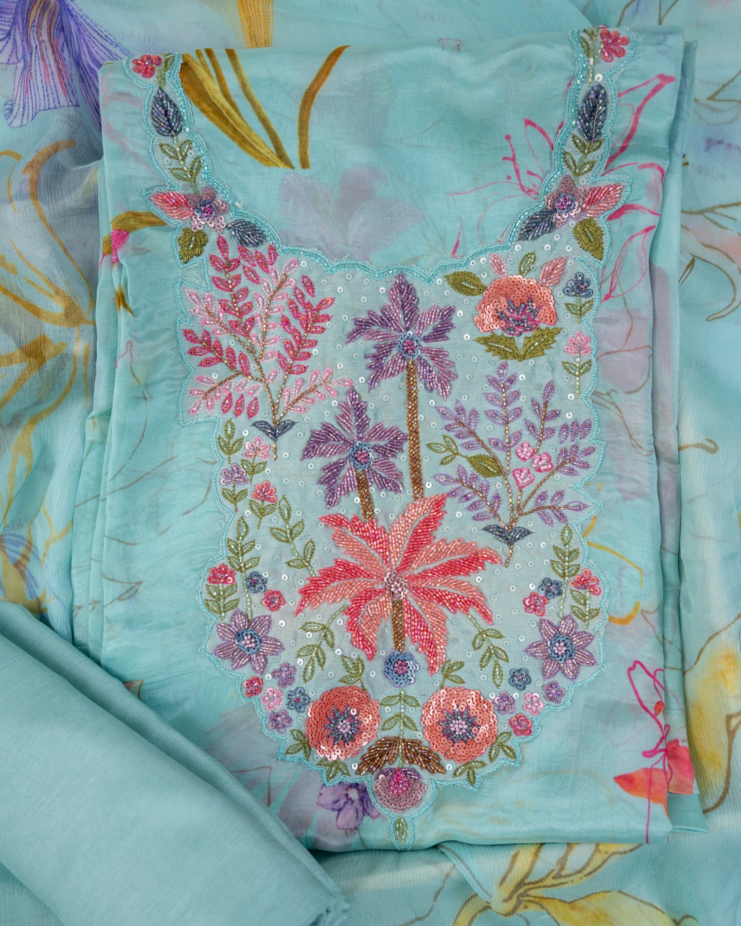 SARSABZ-Unstitched Chinon Silk Suit Set