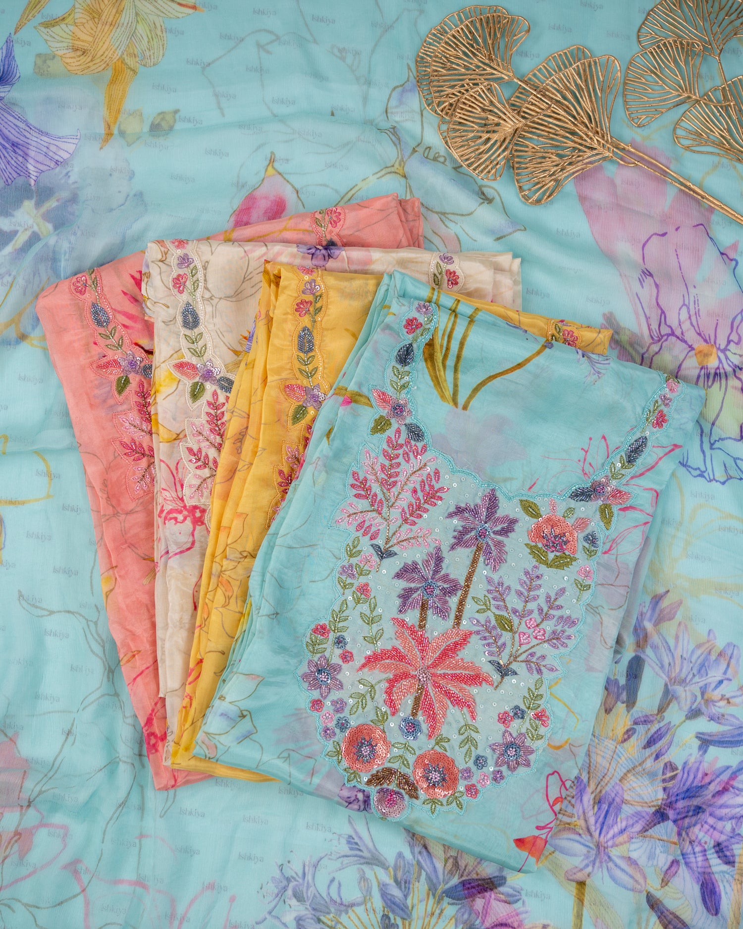 SARSABZ-Unstitched Chinon Silk Suit Set