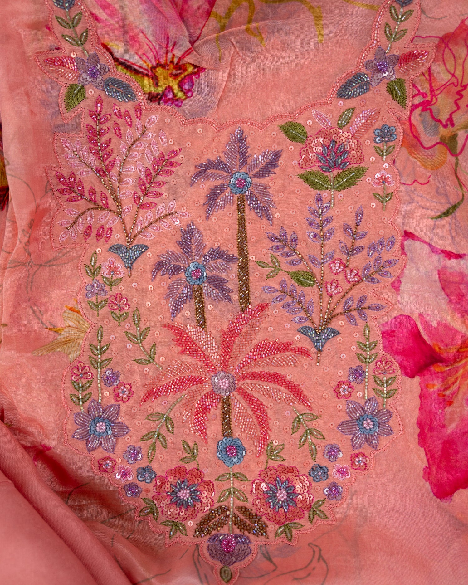 SARSABZ-Unstitched Chinon Silk Suit Set