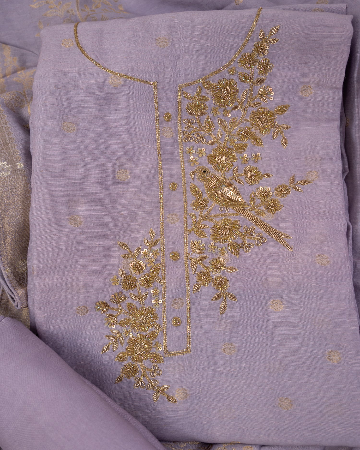 AAB-Unstitched Mul-Chanderi Suit Set