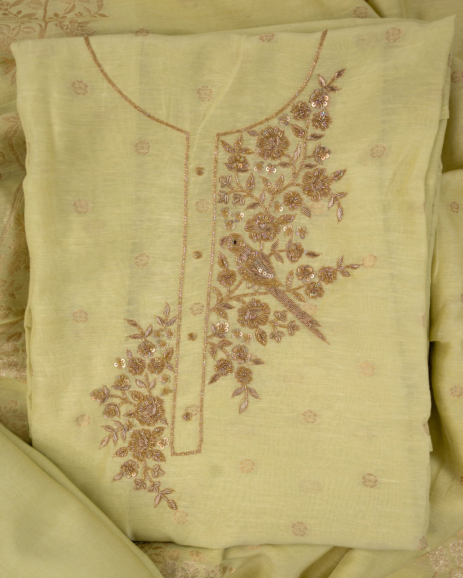 AAB-Unstitched Mul-Chanderi Suit Set
