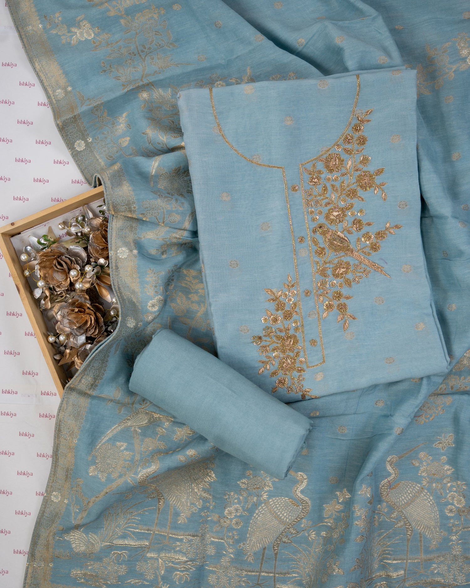 AAB-Unstitched Mul-Chanderi Suit Set