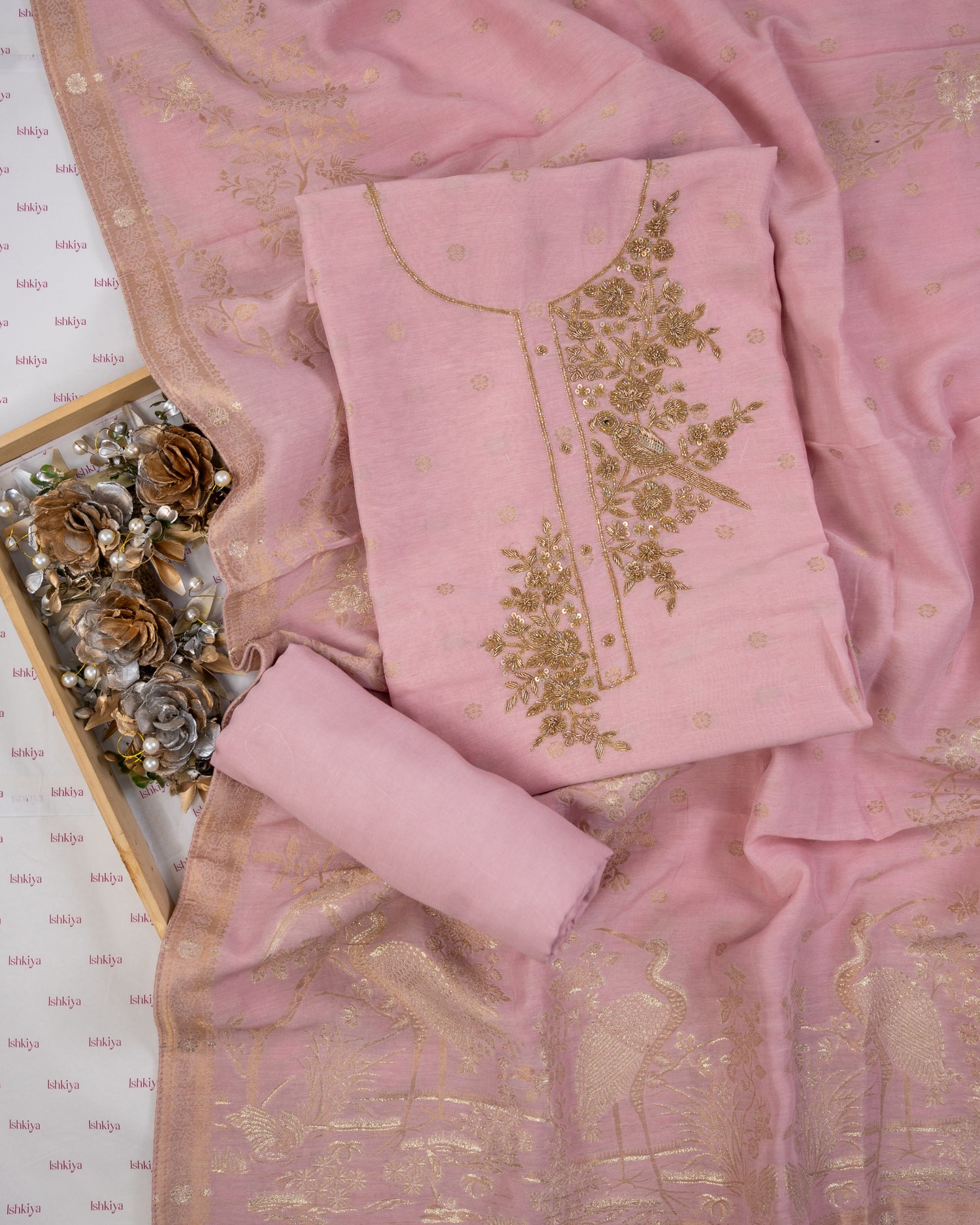 AAB-Unstitched Mul-Chanderi Suit Set