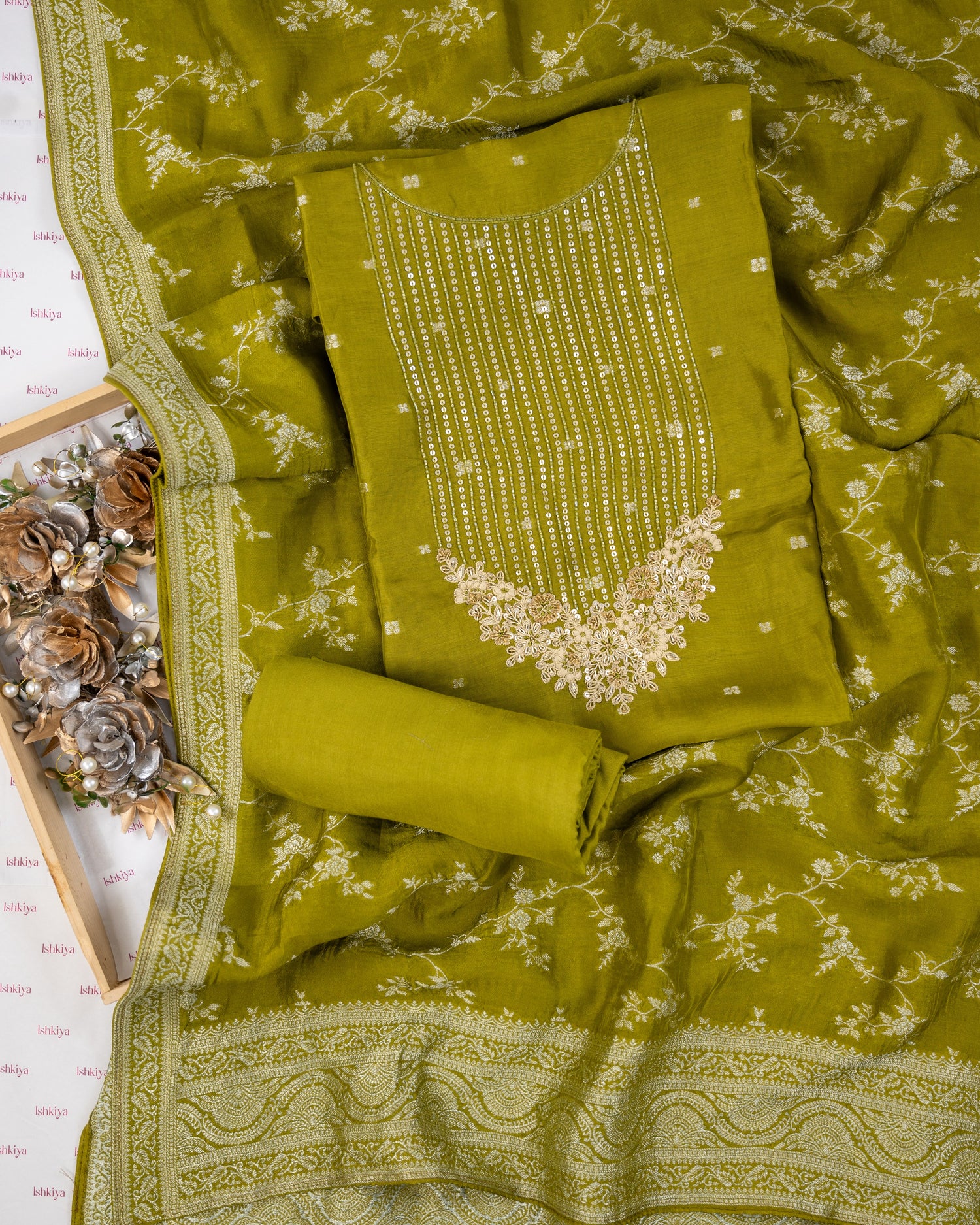 SURK-Unstitched Organza Linen Suit Set