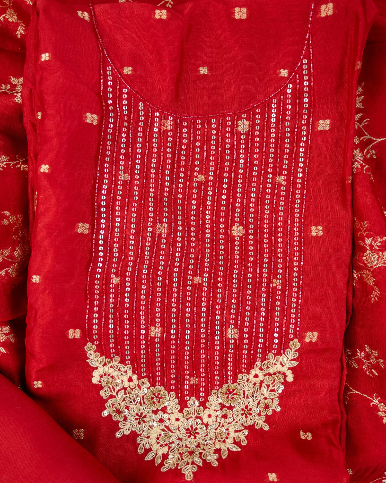 SURK-Unstitched Organza Linen Suit Set
