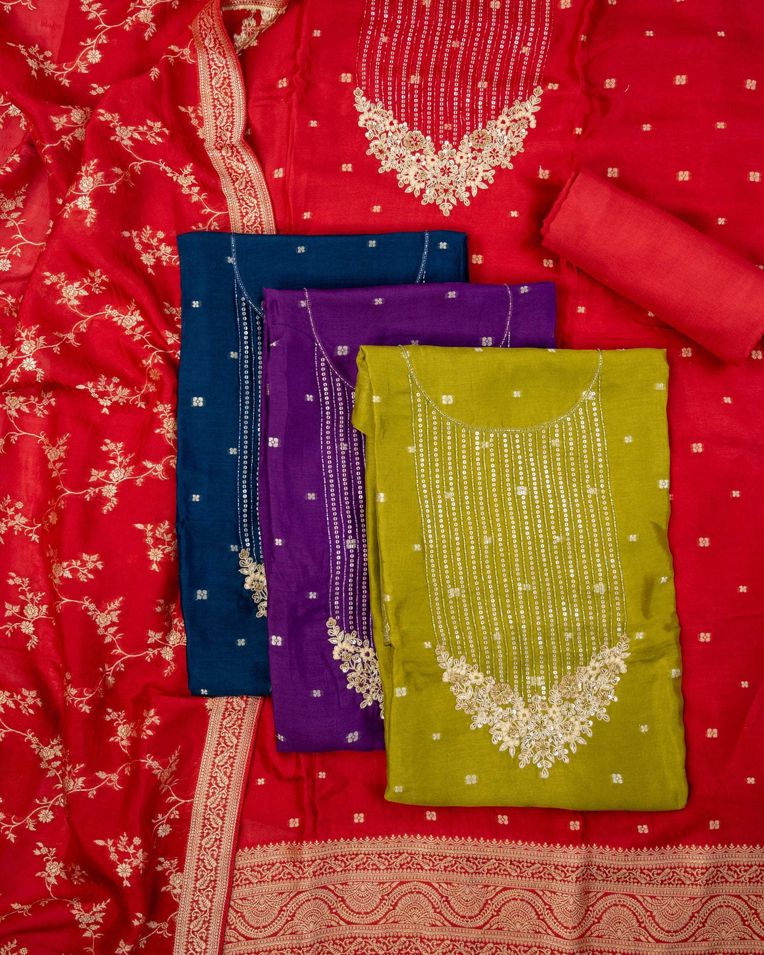 SURK-Unstitched Organza Linen Suit Set